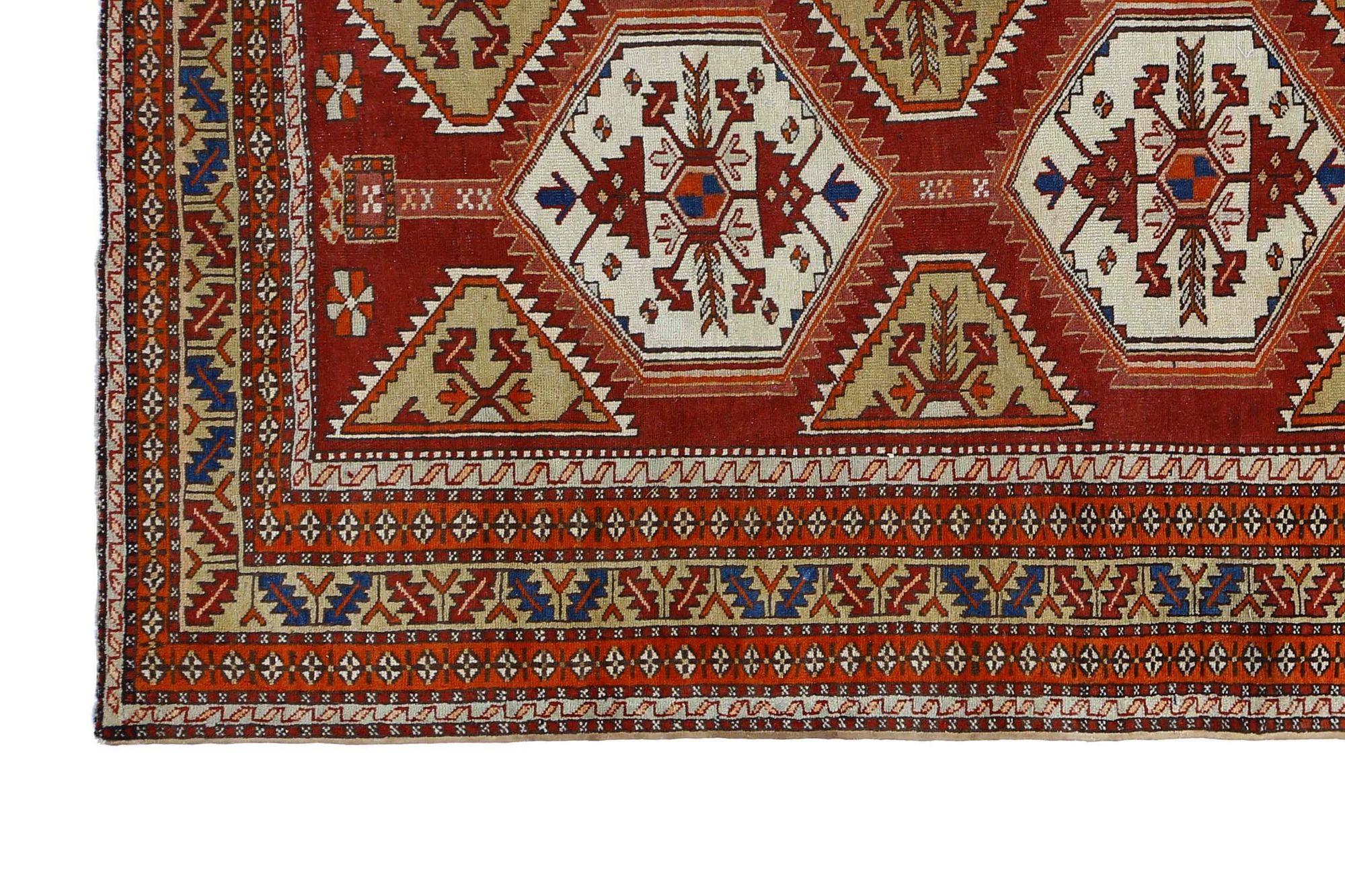 Persische Aserbaidschan Teppiche - Wolle Elfenbein Orange Rot Gelb - 97934 (20. Jahrhundert) im Angebot