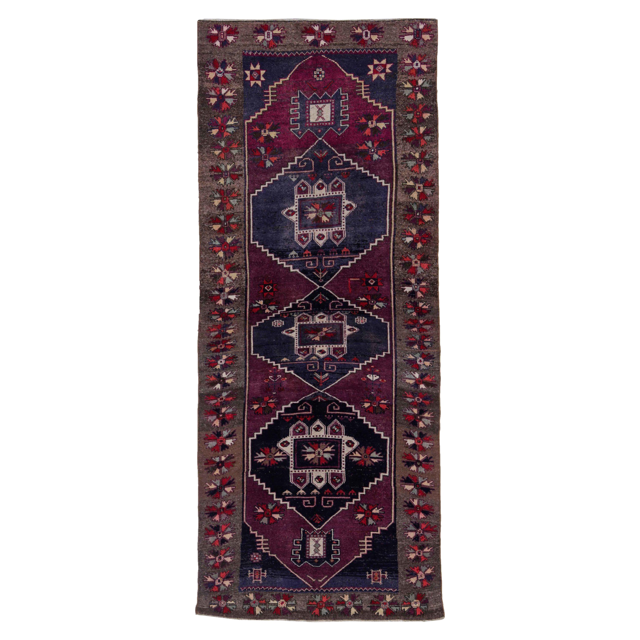 Persian Azerbaijan Area Rugs - Wool Navy Blue Purpel Red - 91588 For Sale