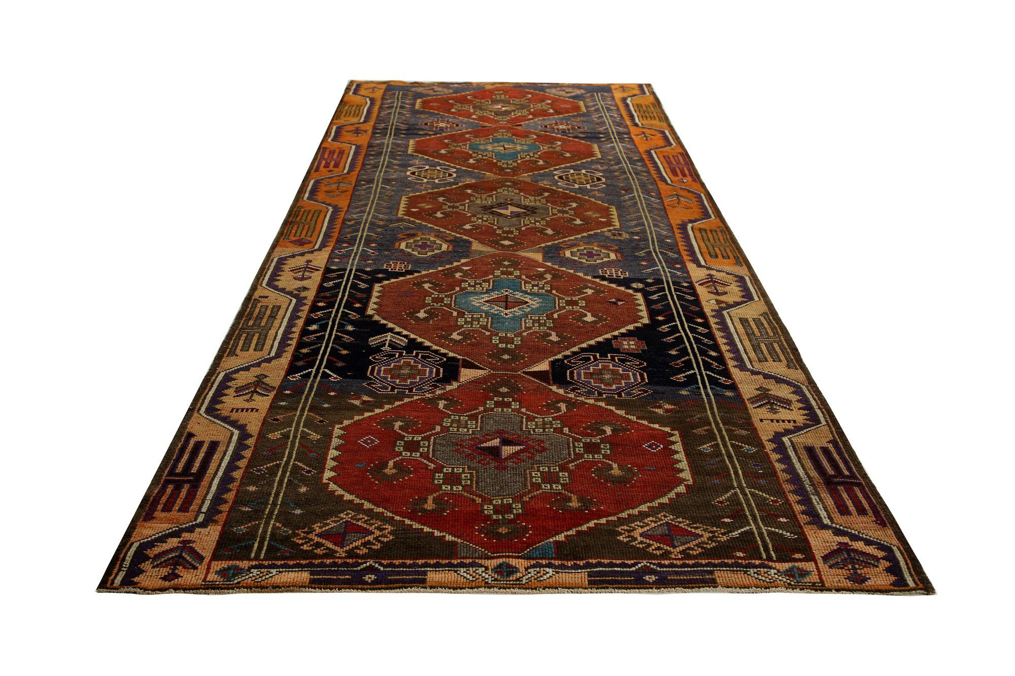 Tappeti persiani Azerbaijan - Lana Arancione Rosso Design - 96980 In condizioni ottime in vendita a Dallas, TX