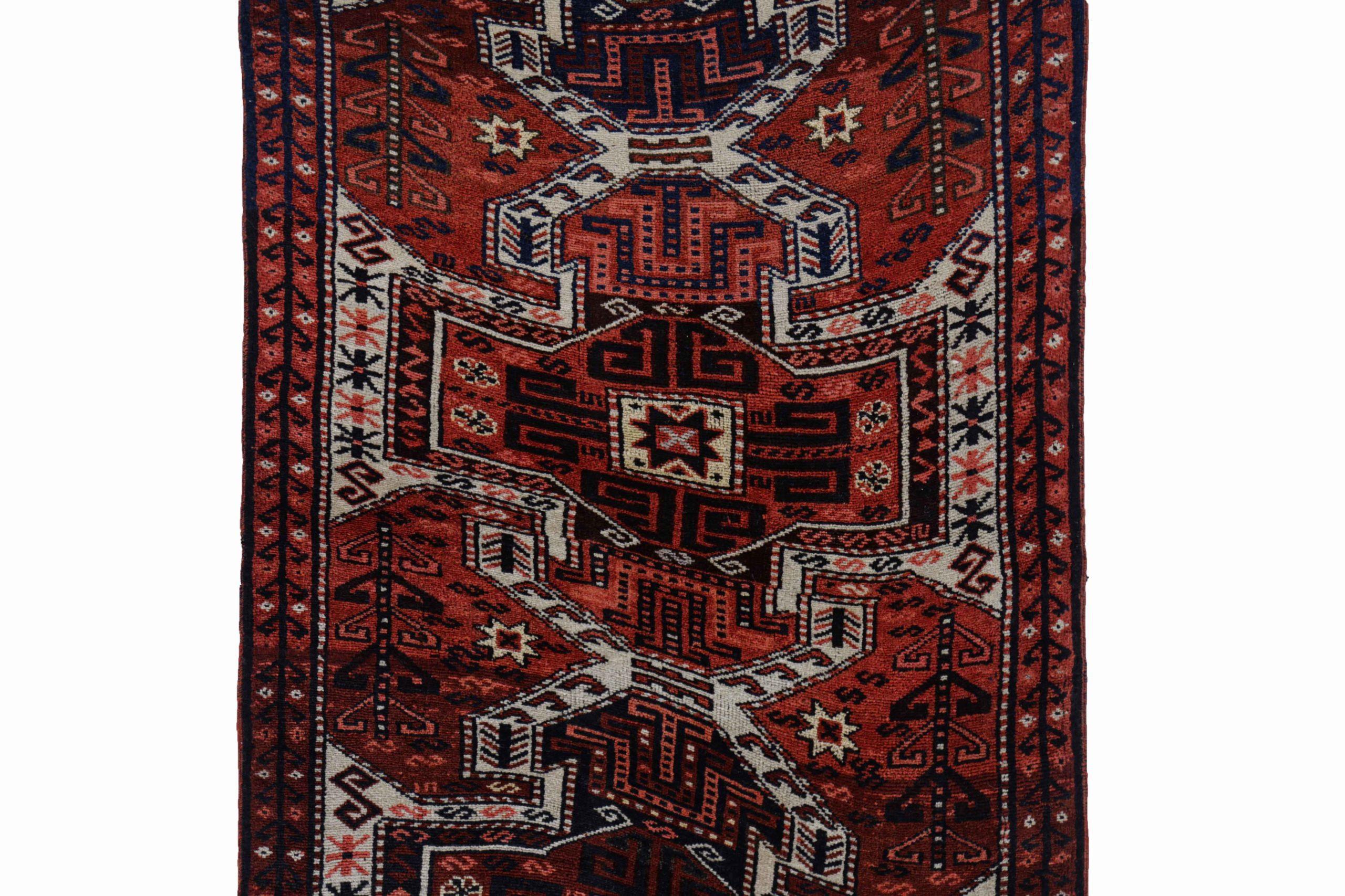 Persischer Aserbaidschan-Läufer - Wolle Schwarz Elfenbein Rot Design - 91589 (Asiatisch) im Angebot