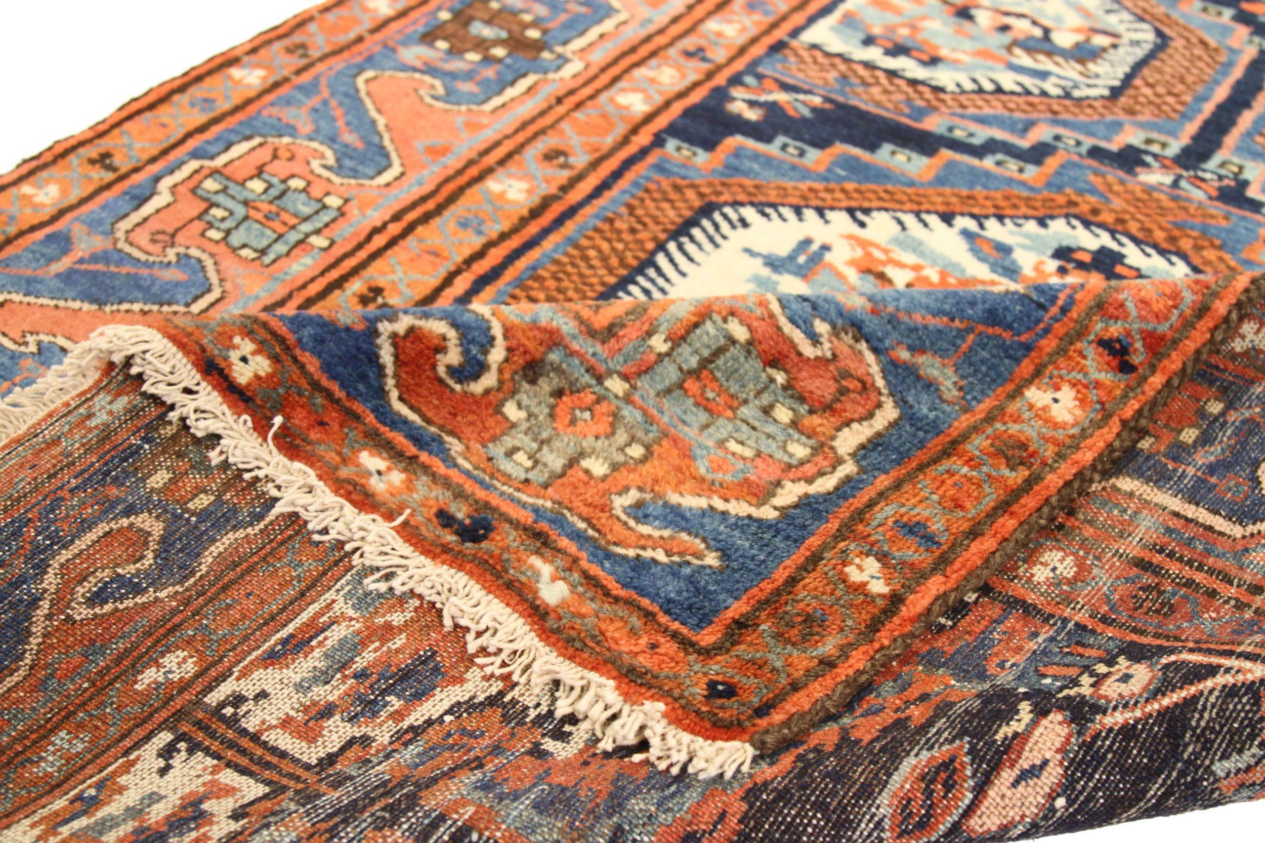 Persischer Aserbaidschan-Läufer - Wolle Blau Elfenbein Rot Design - 75360 (Asiatisch) im Angebot