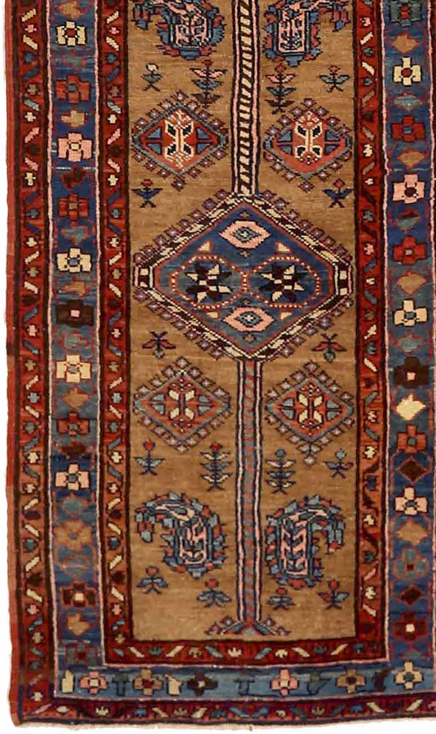 Asiatique Tapis de couloir persan azerbaïdjan bleu rouge jaune 73622 en vente