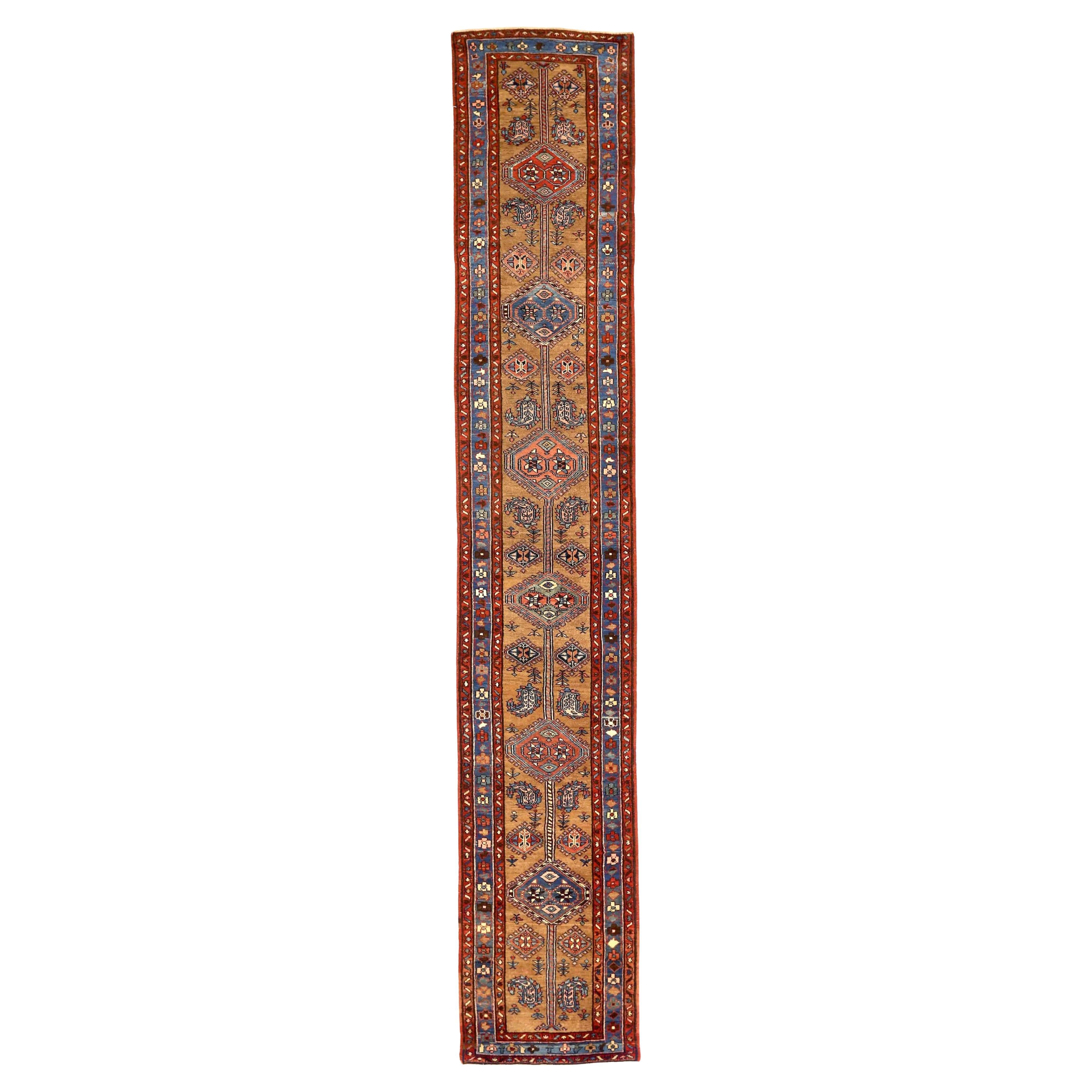Tapis de couloir persan azerbaïdjan bleu rouge jaune 73622