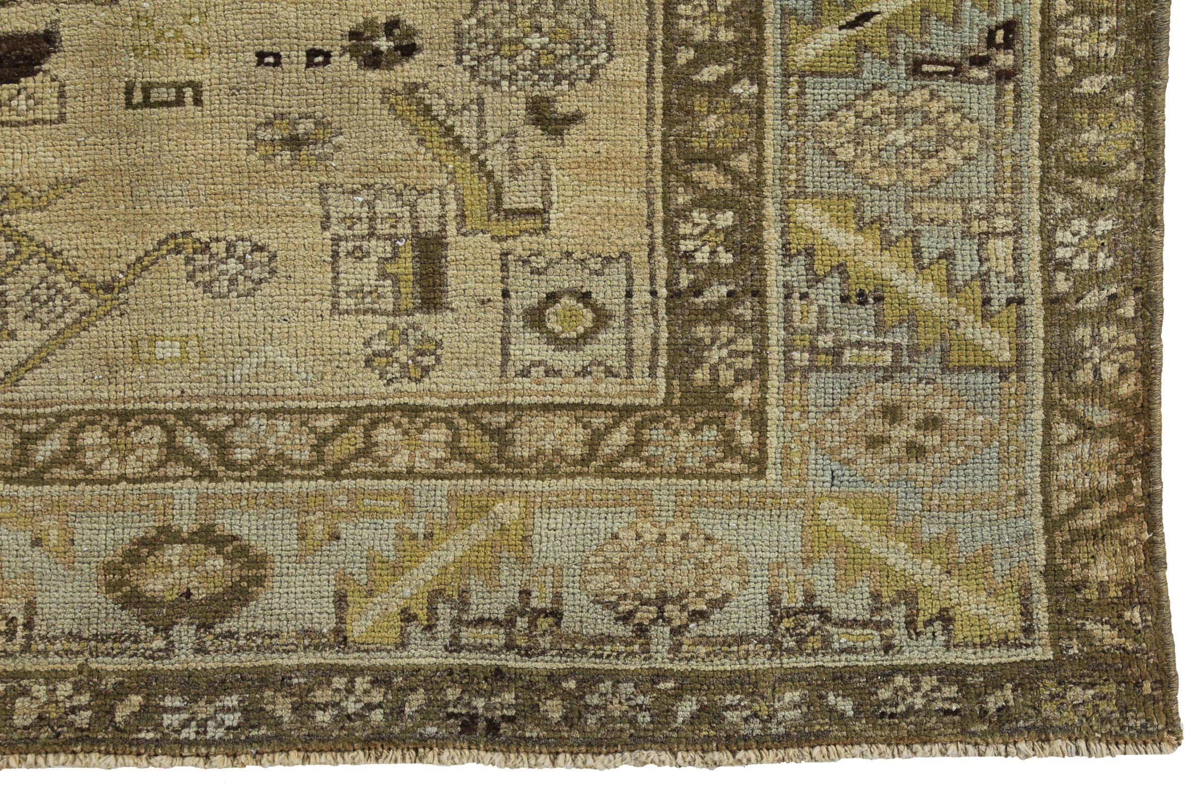 Persischer Aserbaidschan Läufer Teppich - Wolle Braun Grün Elfenbein Design - 89641 im Zustand „Hervorragend“ im Angebot in Dallas, TX