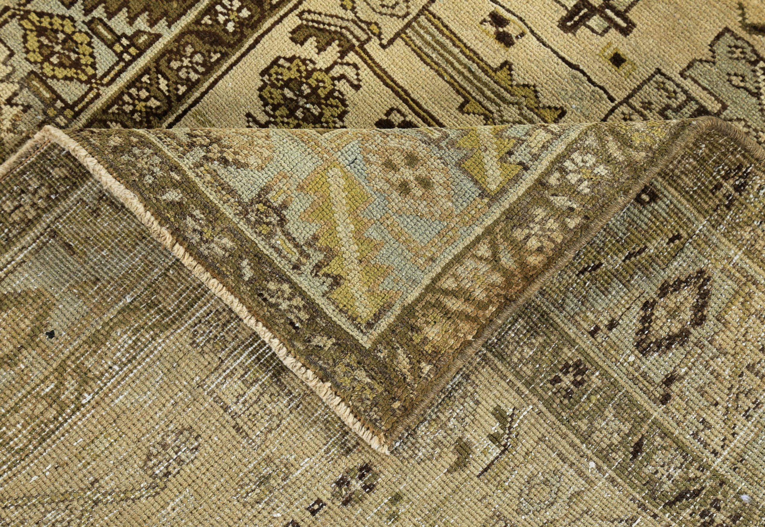 Persischer Aserbaidschan Läufer Teppich - Wolle Braun Grün Elfenbein Design - 89641 (20. Jahrhundert) im Angebot