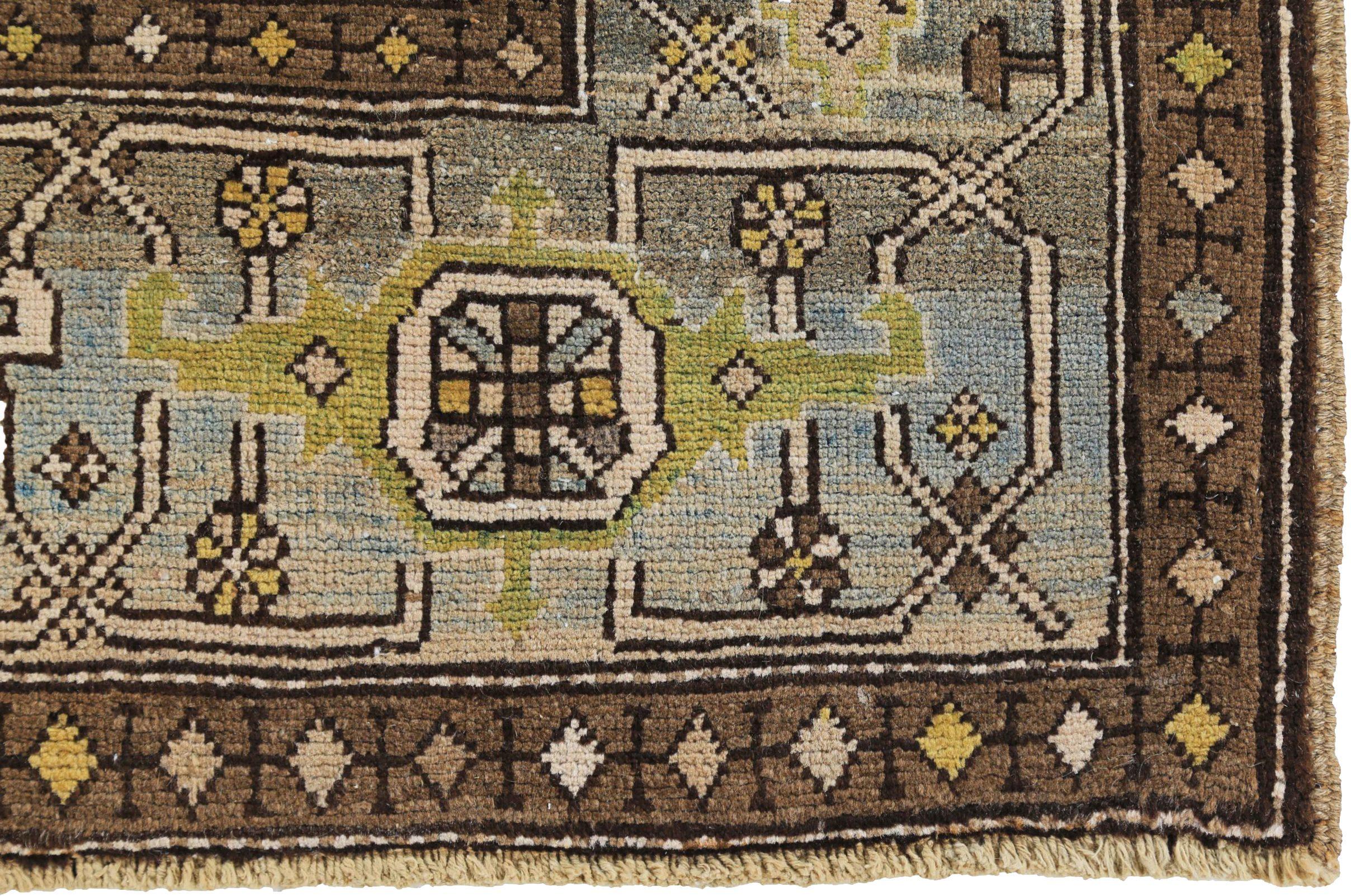 Persische Azerbaijan Läufer Teppich - Wolle Braun Grün Elfenbein Taupe - 89642 (Asiatisch) im Angebot