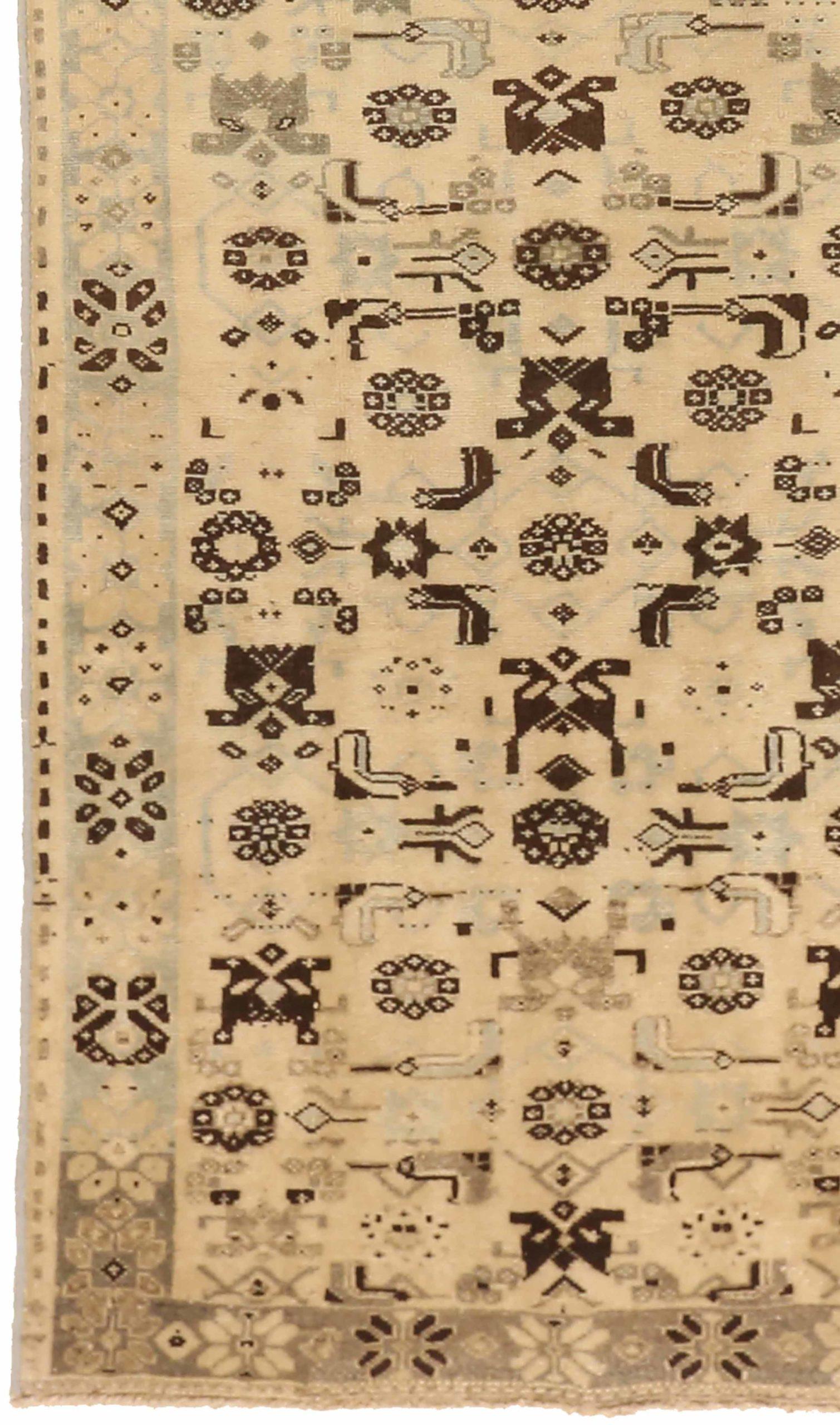 Persische Azerbaijan Läufer Teppich - Wolle Brown Elfenbein 73817 (Asiatisch) im Angebot