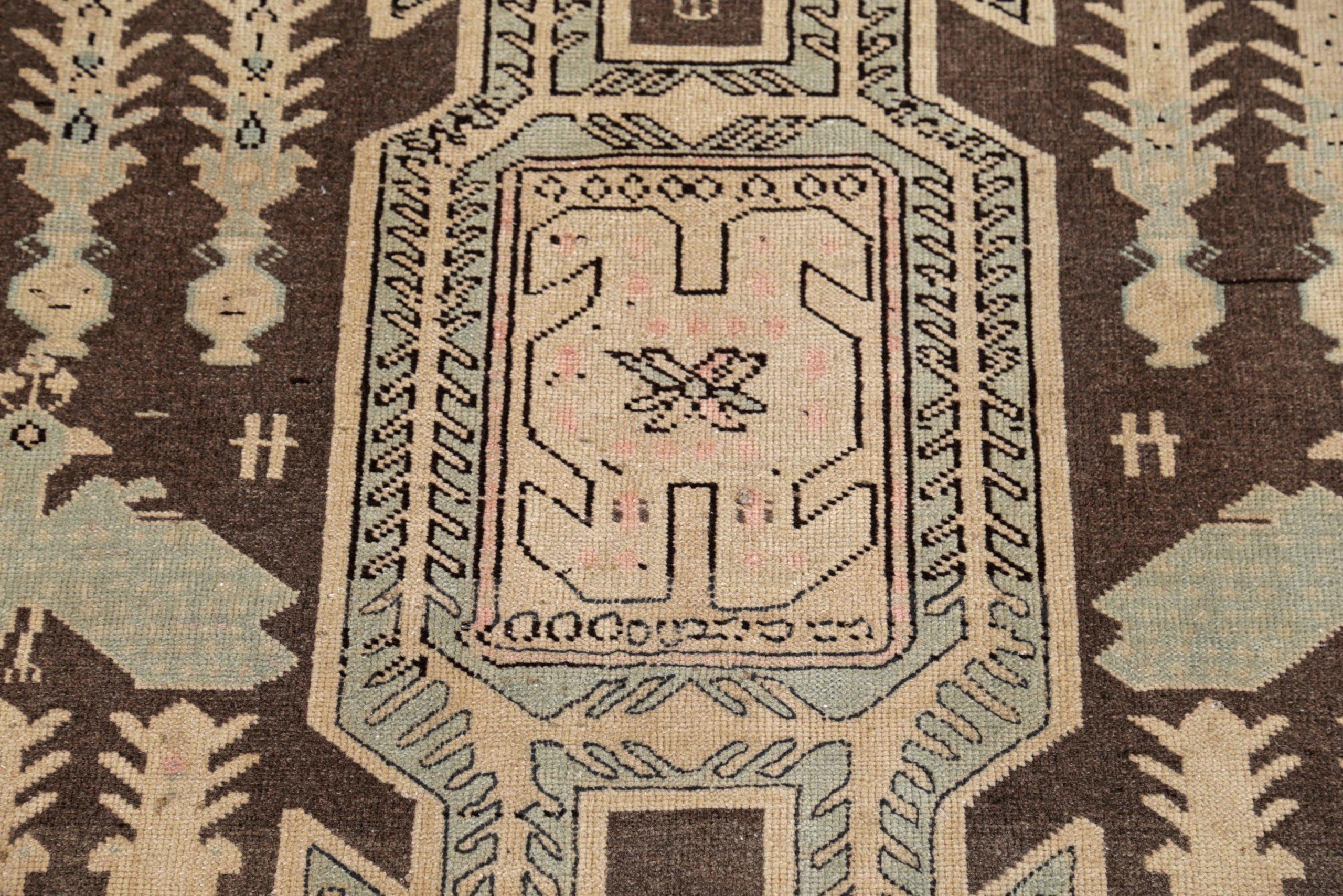 Persischer Aserbaidschan Läufer Teppich - Wolle Braun Elfenbein Design - 91480 im Zustand „Hervorragend“ im Angebot in Dallas, TX