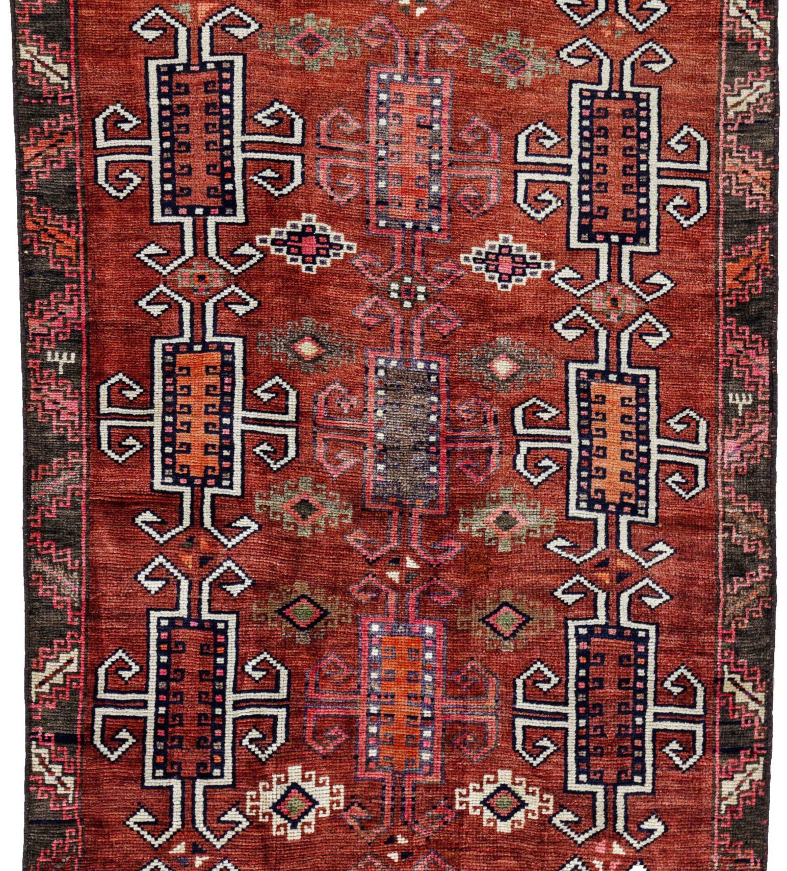 Persische Aserbaidschan Läufer Teppich - Wolle Braun Elfenbein Orange Rot - 91220 (Asiatisch) im Angebot