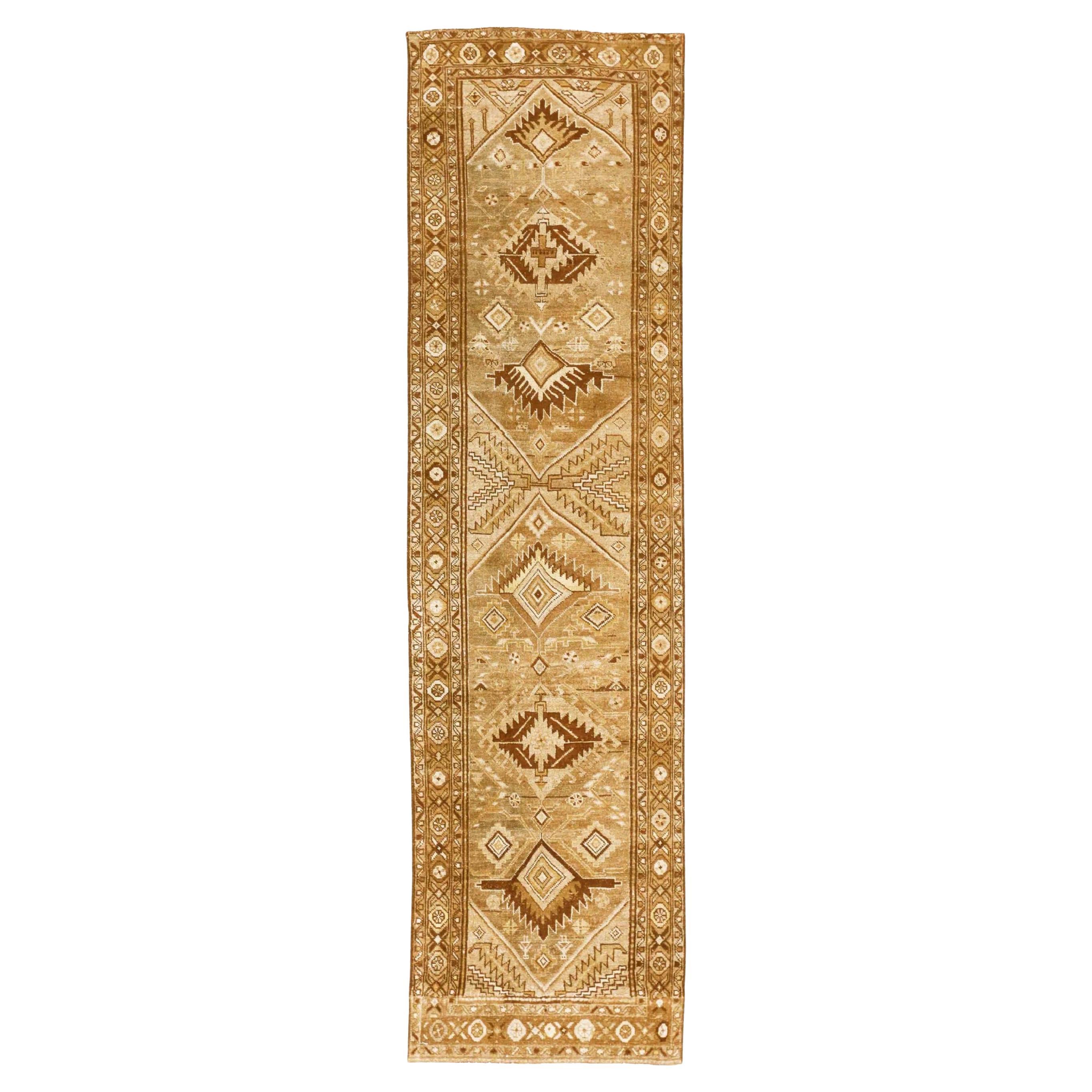 Persian Azerbaijan Runner Rug - Wool Brown Ivory Taupe 70622