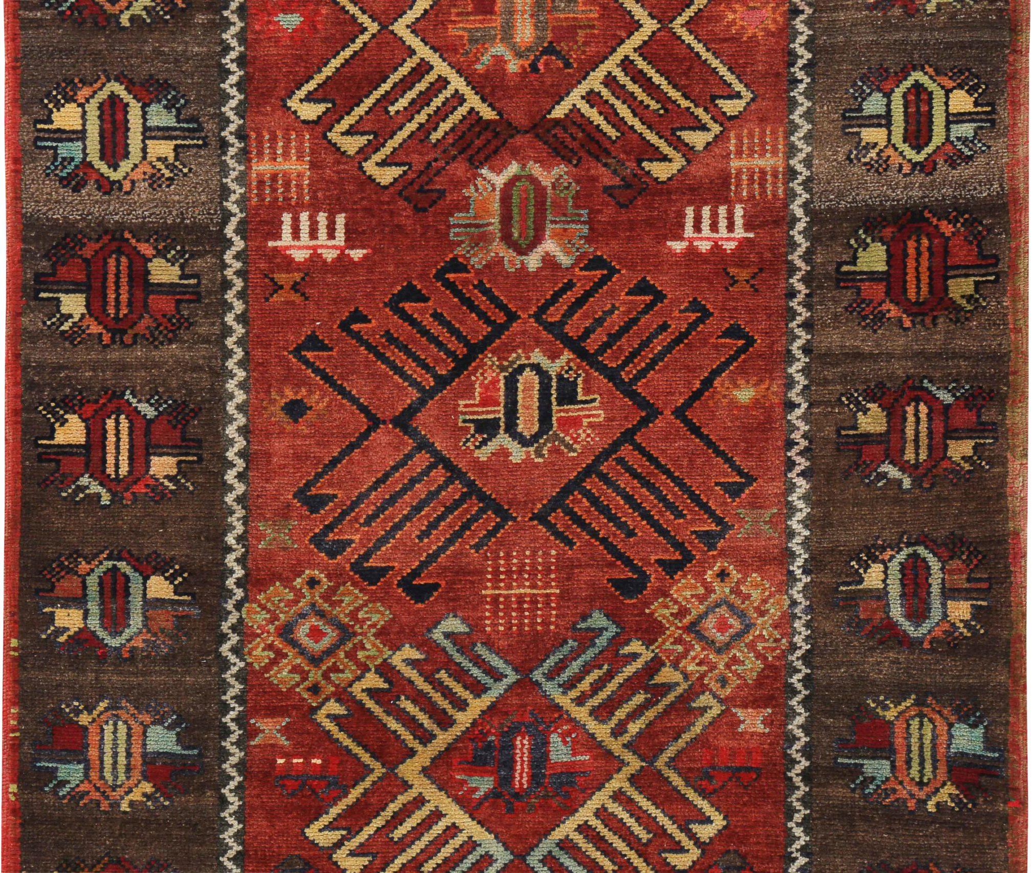 Persische Aserbaidschan Läufer Teppich - Wolle Braun Rot Gelb Design - 89690 (Asiatisch) im Angebot