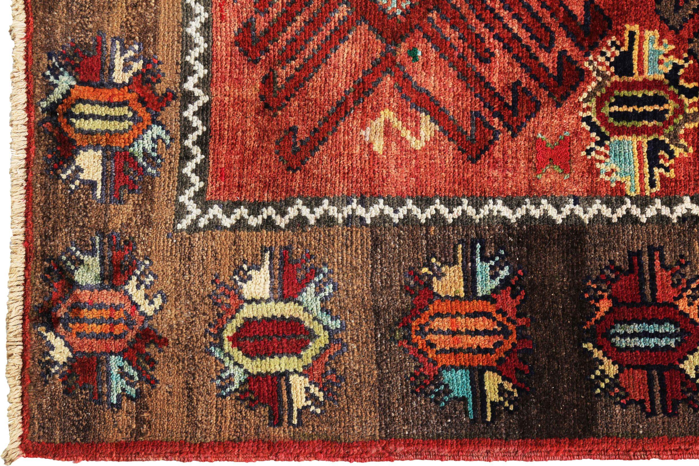 Persische Aserbaidschan Läufer Teppich - Wolle Braun Rot Gelb Design - 89690 im Zustand „Hervorragend“ im Angebot in Dallas, TX