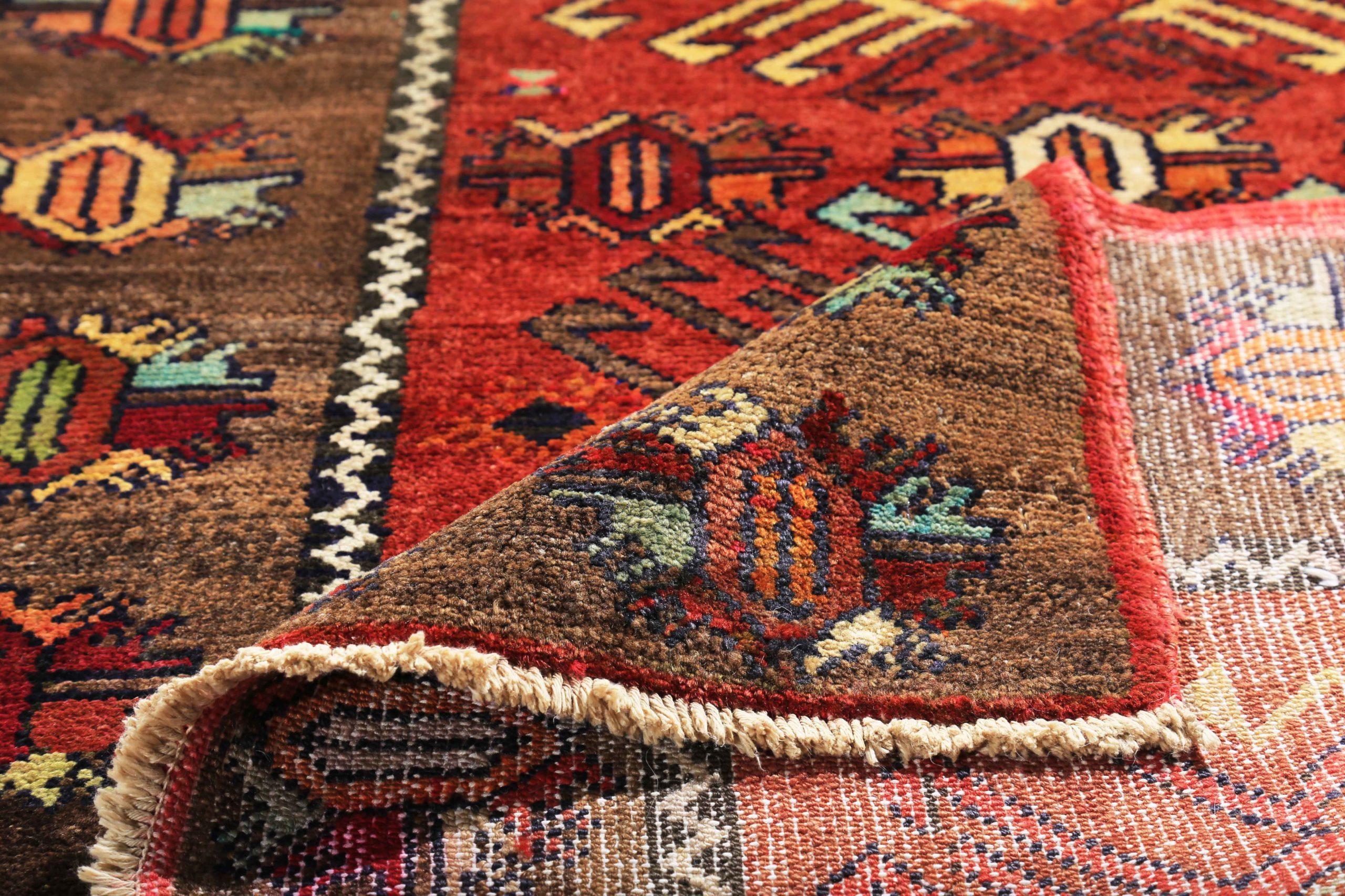 Persische Aserbaidschan Läufer Teppich - Wolle Braun Rot Gelb Design - 89690 (20. Jahrhundert) im Angebot