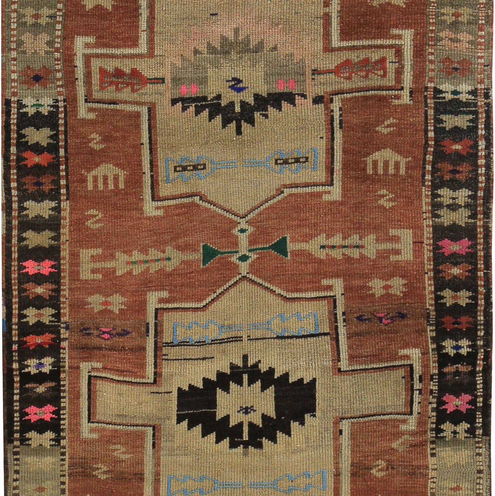 Persischer Aserbaidschanischer Läufer - Wolle Grün Elfenbein Rot Design - 89637 (Asiatisch) im Angebot