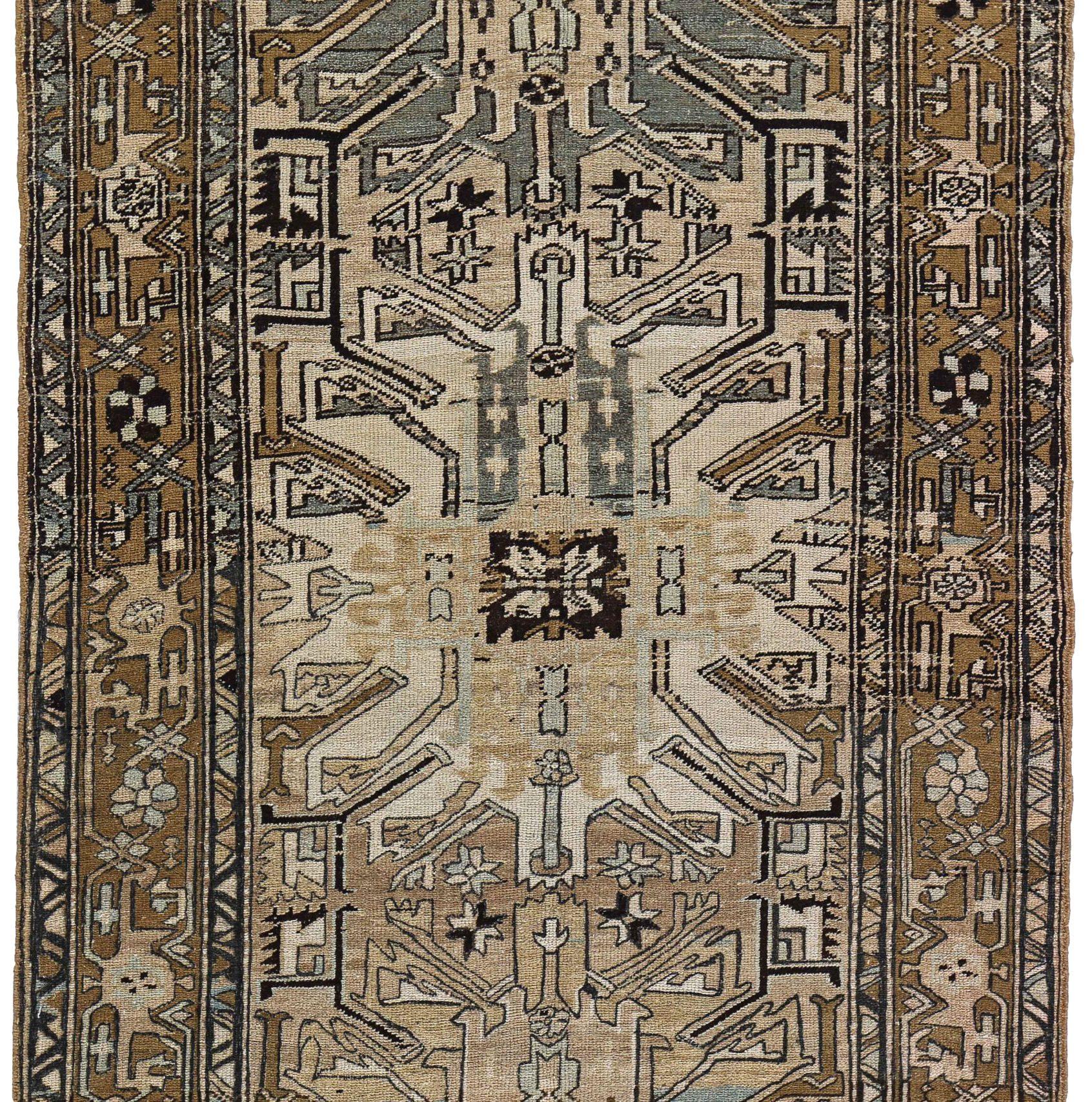 Persischer Aserbaidschan-Läufer aus Wolle – elfenbeinfarbenes Design – 91177 (Asiatisch) im Angebot