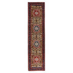 Persian Azerbaijan Runner Rug - Wool Navy Blue Red Yellow - 91516