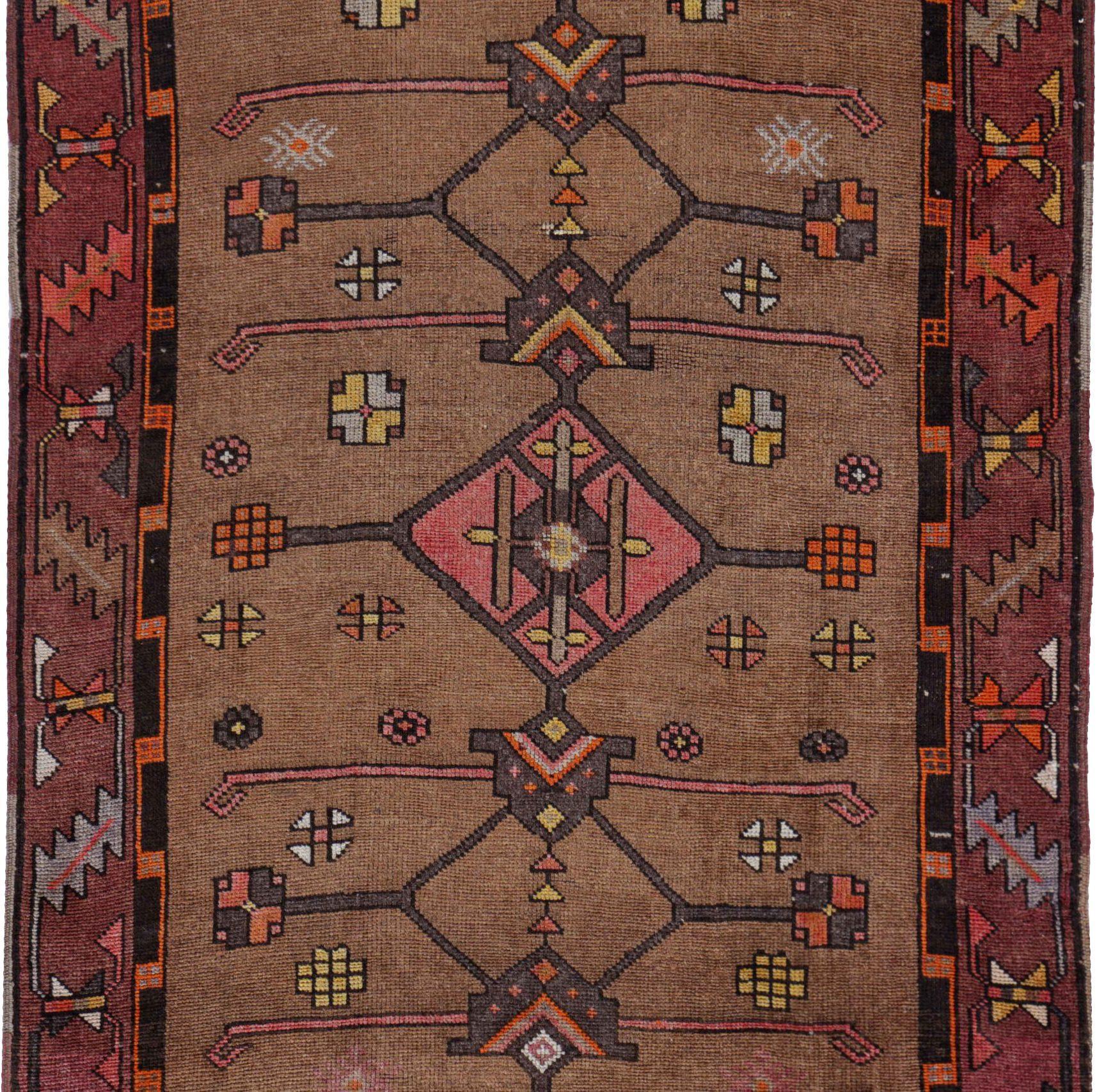 Persischer Aserbaidschan-Läufer - Wolle Rosa Rot Taupe Design - 91438 (Asiatisch) im Angebot