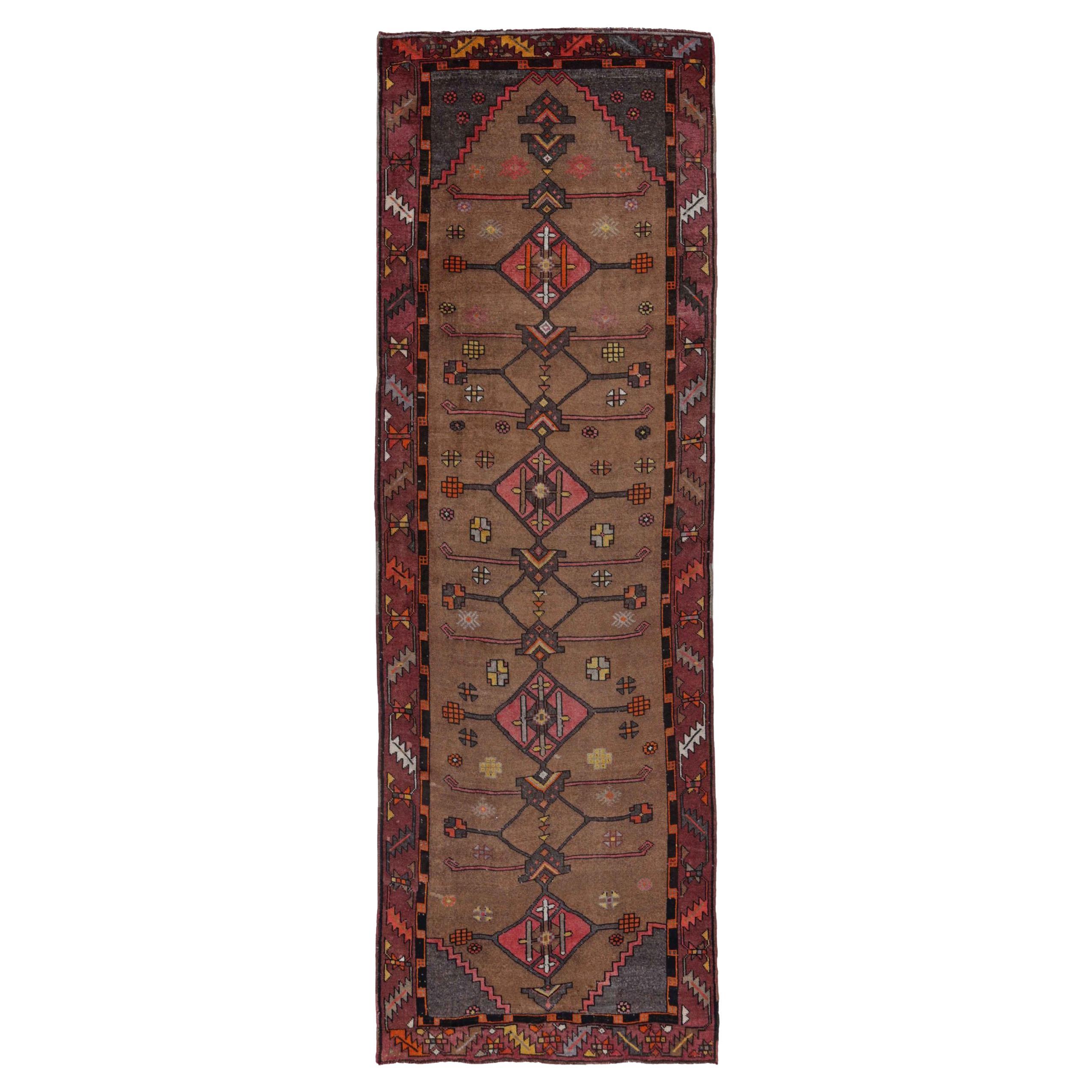Persischer Aserbaidschan-Läufer - Wolle Rosa Rot Taupe Design - 91438