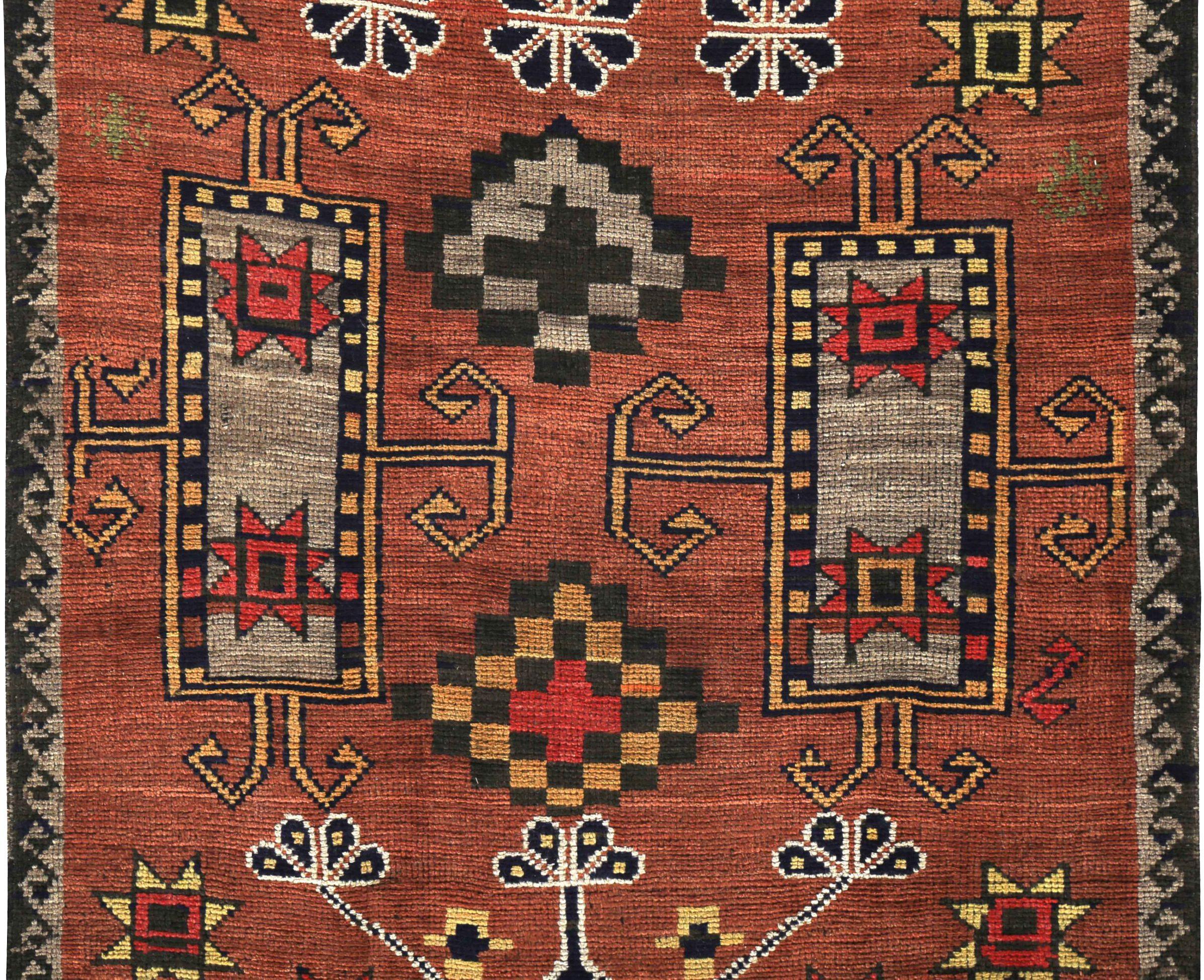 Persischer Aserbaidschan-Läufer aus Wolle – rot-gelbes Design – 89661 (Asiatisch) im Angebot