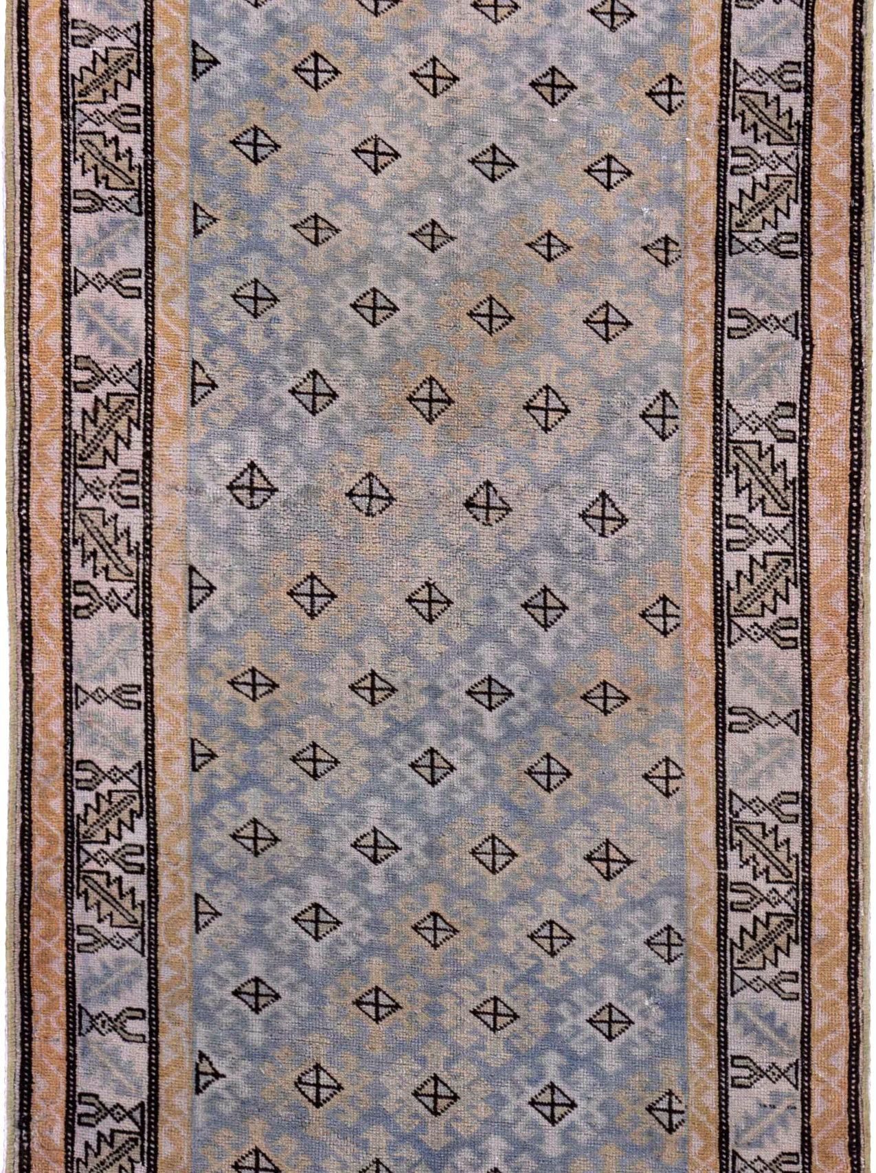 Persische Aserbaidschan Läufer Teppich Circa 1910 - Wolle Blau Braun Elfenbein Design - 91417 (Asiatisch) im Angebot