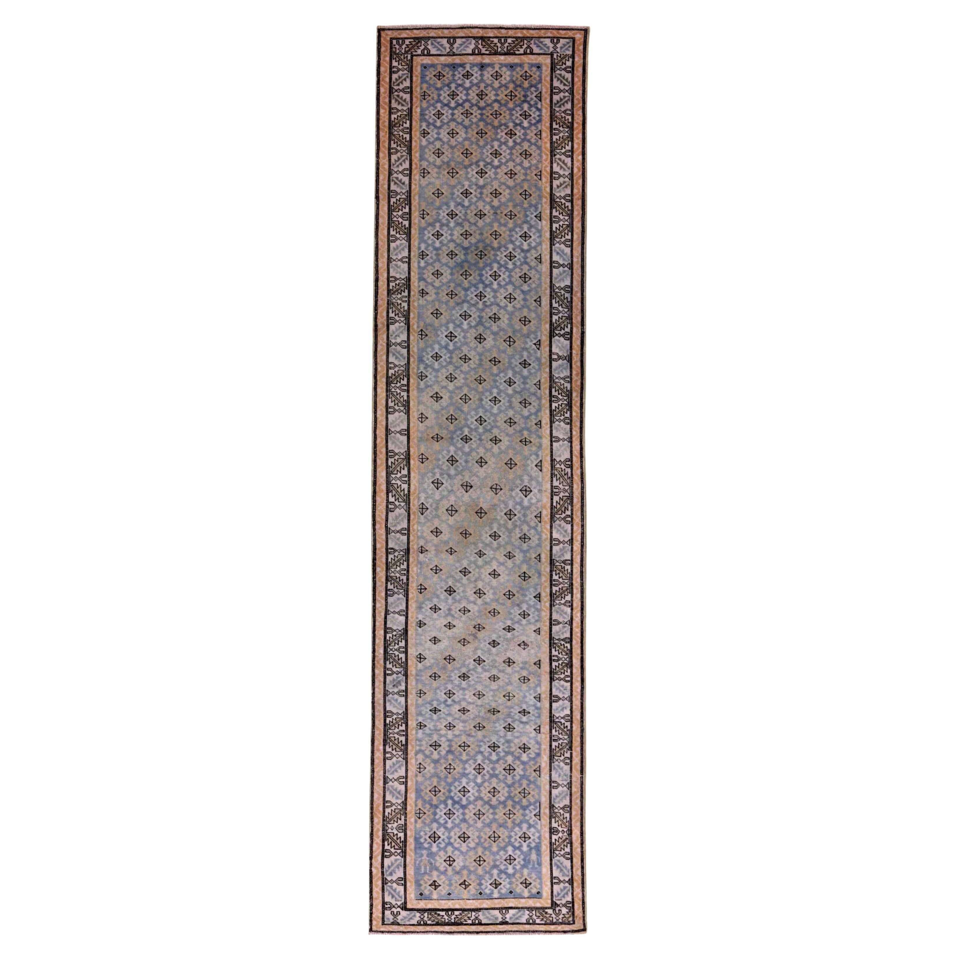 Persische Aserbaidschan Läufer Teppich Circa 1910 - Wolle Blau Braun Elfenbein Design - 91417