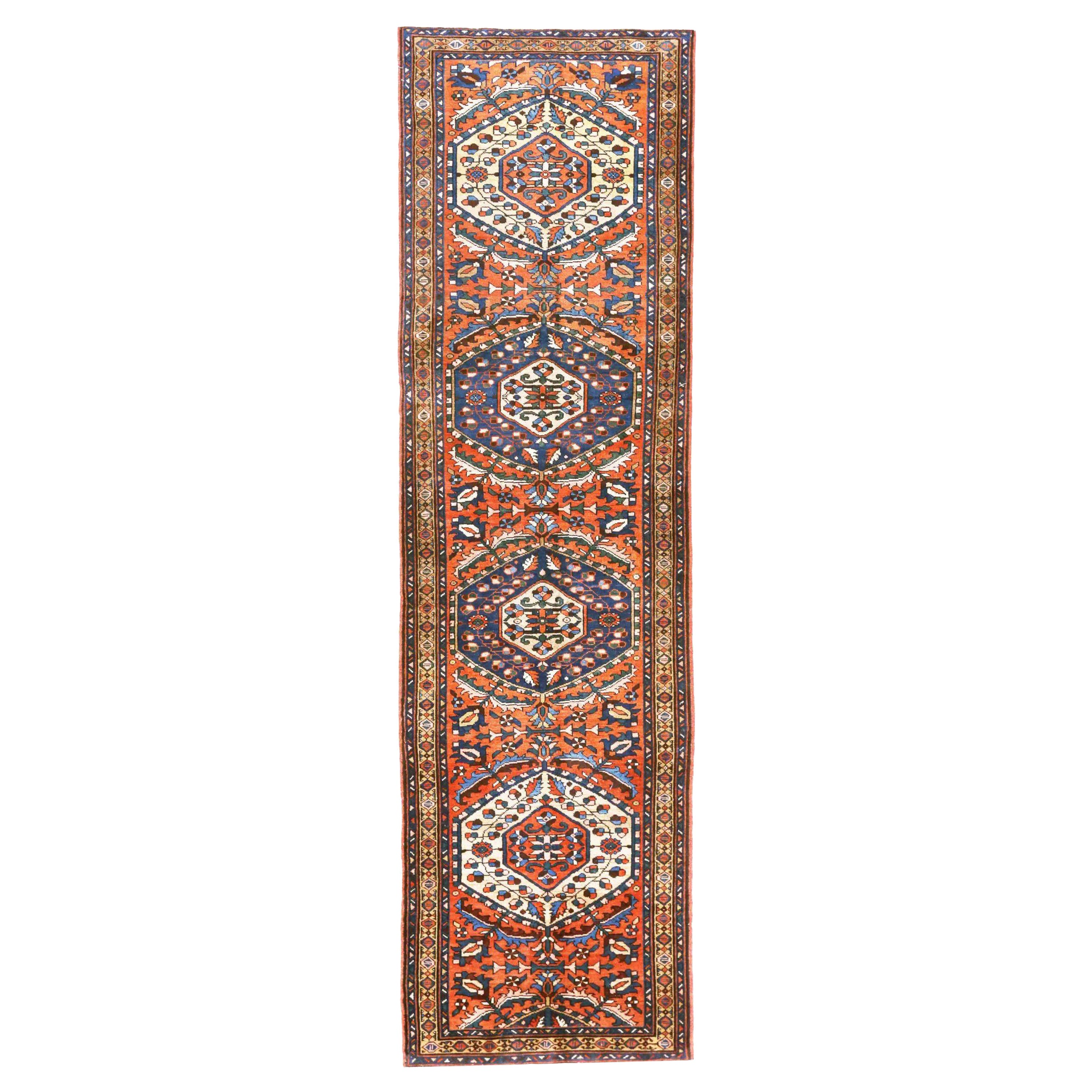 Tappeto Persiano Azerbaijan Circa 1910 - Lana Blu Avorio Arancione 70598