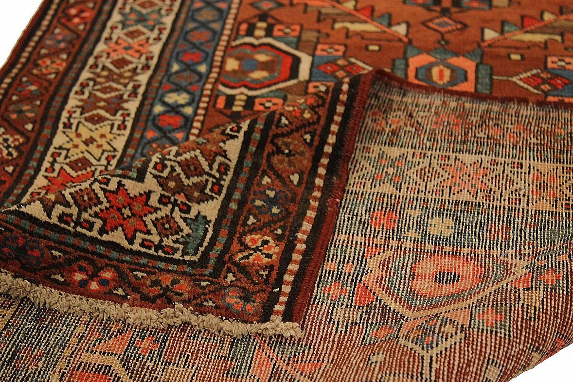 Tapis de course persan Azerbaïdjan Circa 1910 - Laine Bleu Ivoire Rouge 71166 Excellent état - En vente à Dallas, TX