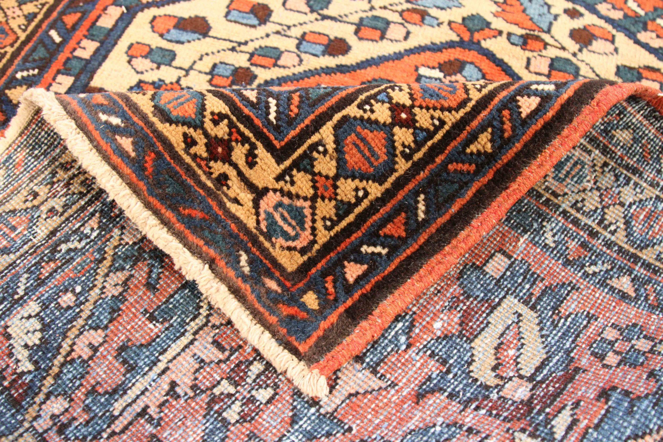 Persischer Aserbaidschan-Läufer Circa 1910 - Wolle Blau Elfenbein Orange 70598 im Zustand „Hervorragend“ im Angebot in Dallas, TX