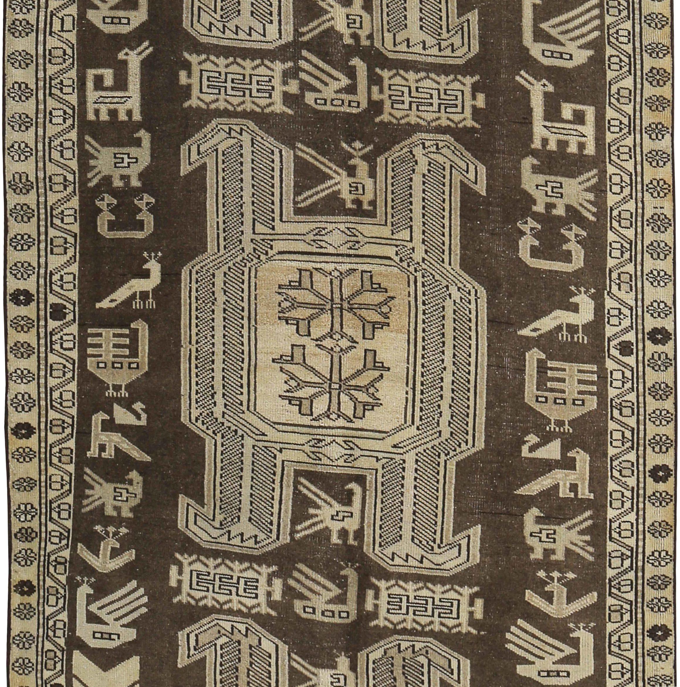 Persisch Aserbaidschan Läufer Teppich CIRCA 1910 - Wolle Braun Elfenbein Design - 89682 (Asiatisch) im Angebot