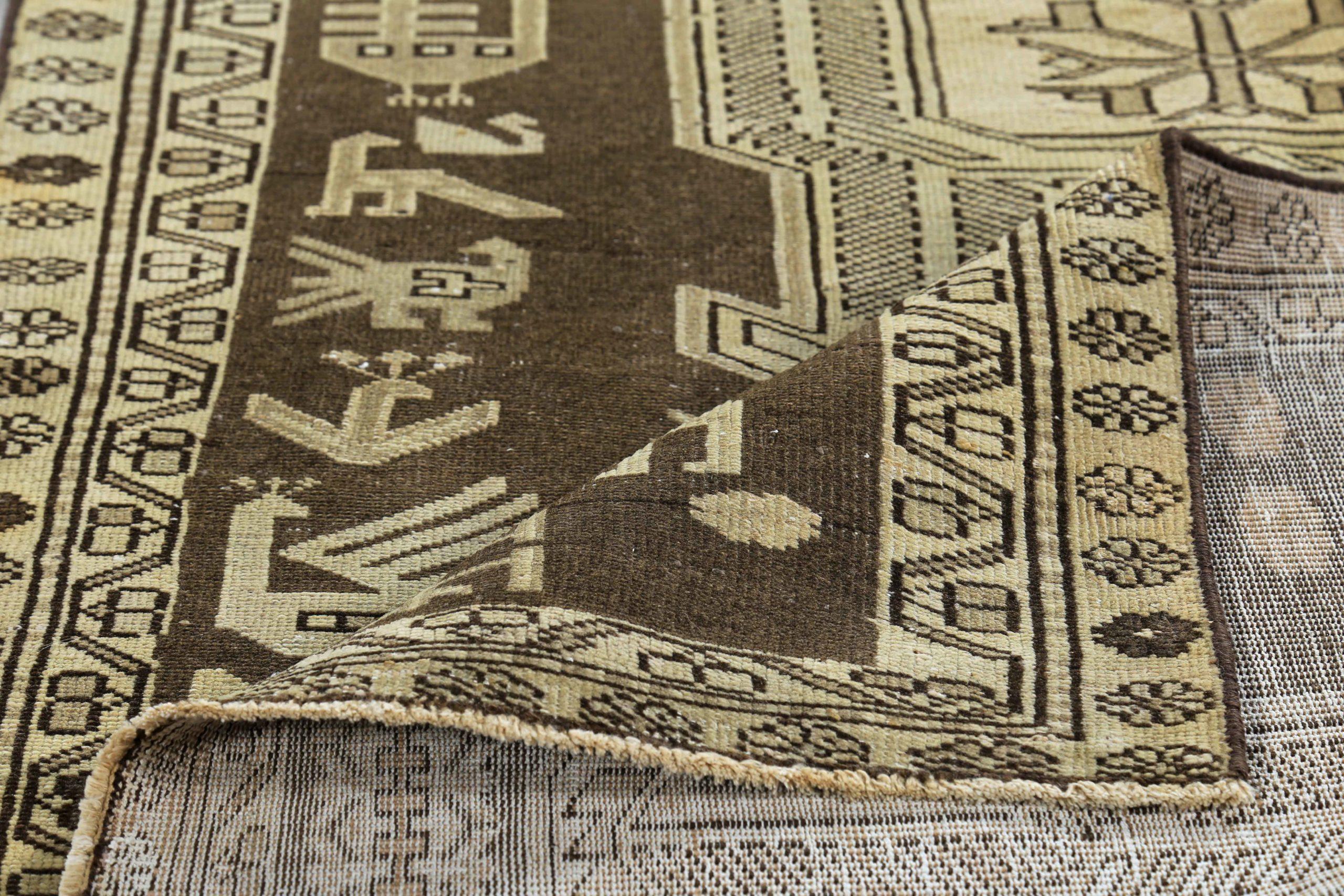Persisch Aserbaidschan Läufer Teppich CIRCA 1910 - Wolle Braun Elfenbein Design - 89682 (20. Jahrhundert) im Angebot