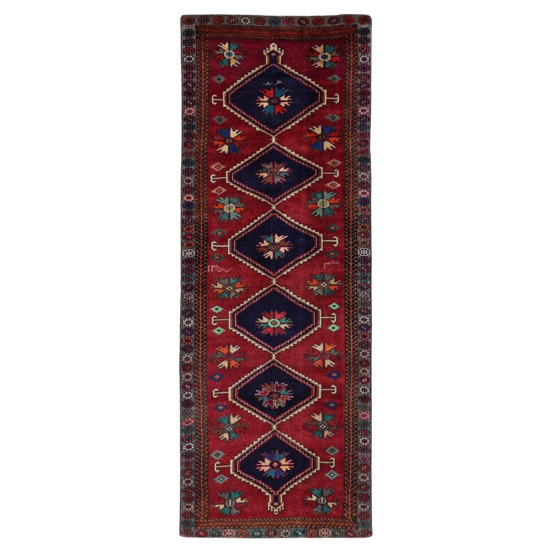 Tapis de course persan Azerbaïdjan Circa 1910 - Laine Vert Bleu Orange Rouge - 91435
