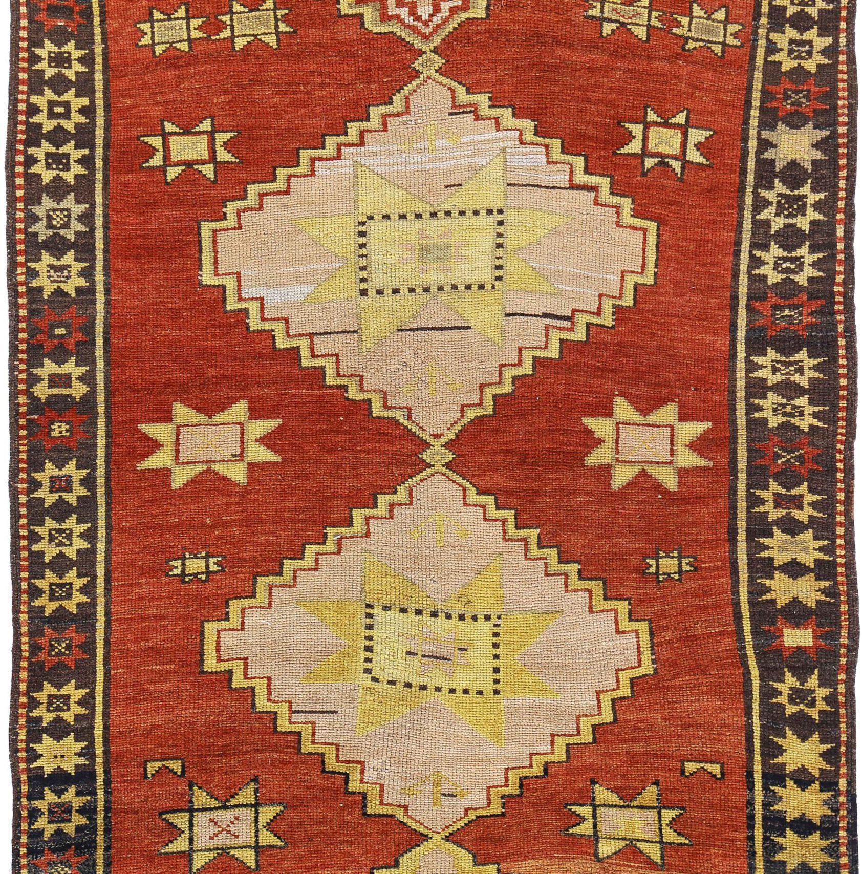 Persisch Aserbaidschan Läufer Teppich CIRCA 1910 - Wolle Elfenbein Rot Gelb Design - 91165 (Asiatisch) im Angebot