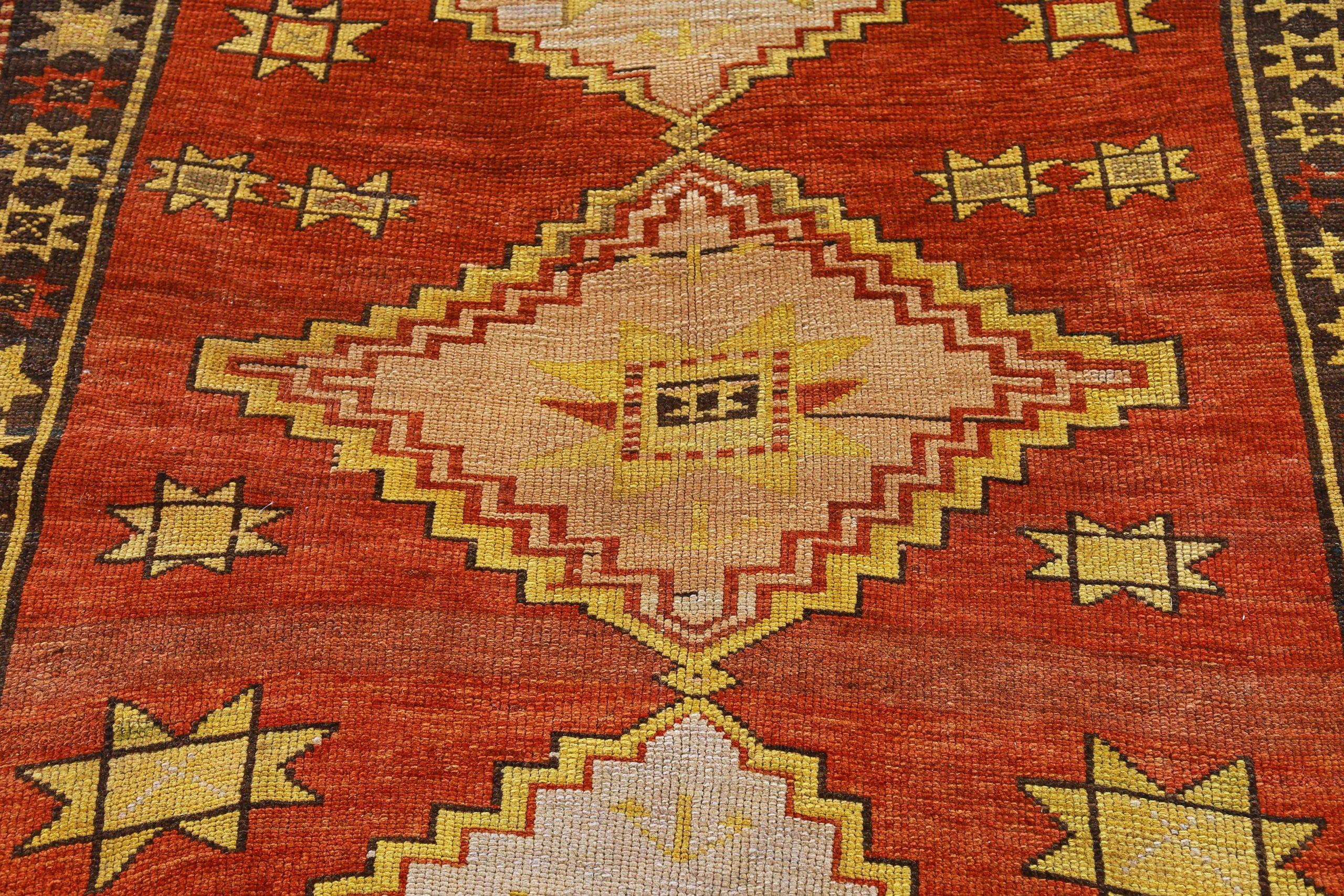 Persisch Aserbaidschan Läufer Teppich CIRCA 1910 - Wolle Elfenbein Rot Gelb Design - 91165 im Zustand „Hervorragend“ im Angebot in Dallas, TX