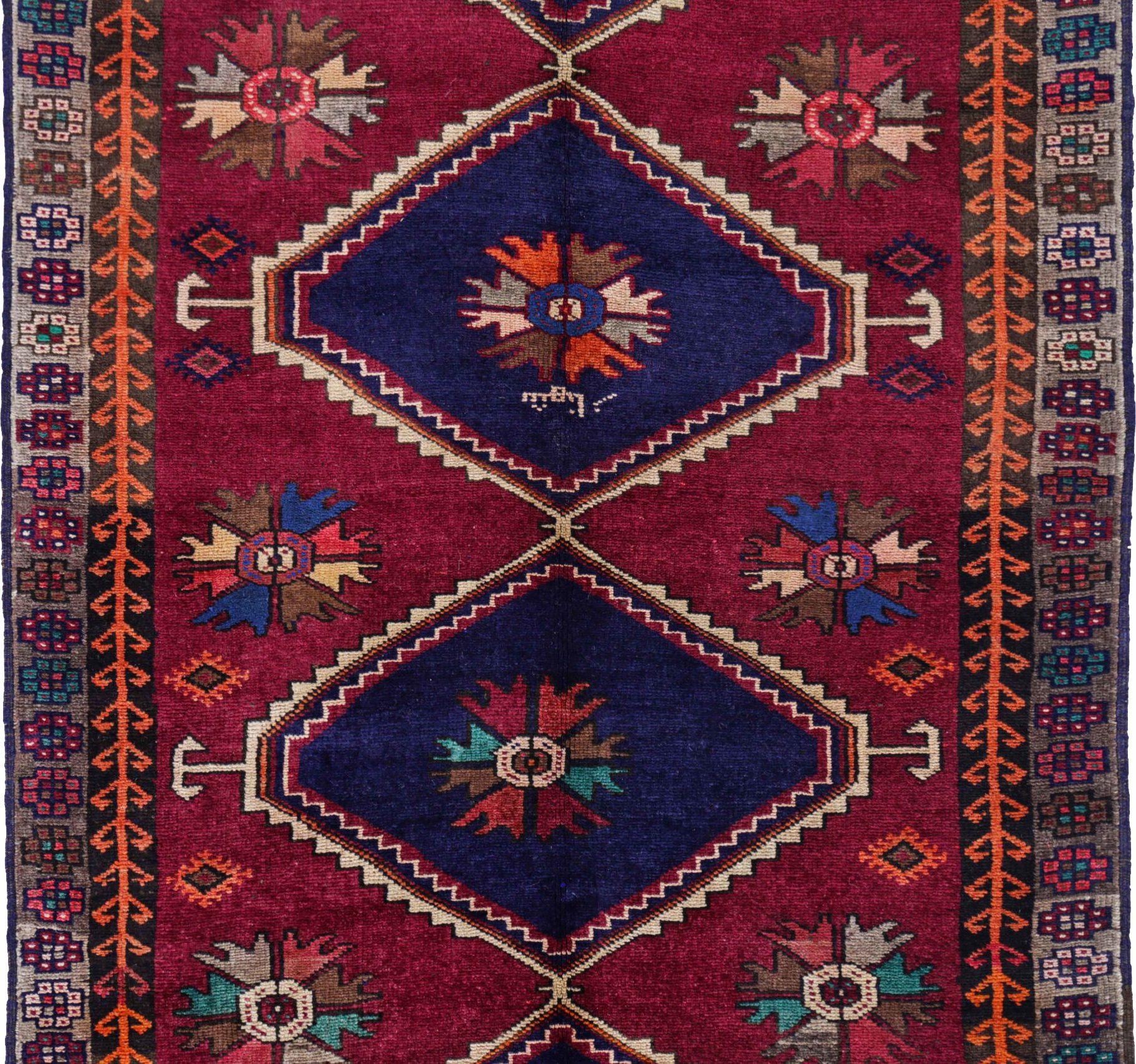 Persischer Aserbaidschan-Läufer Circa 1910 - Wolle Marineblau Orange Rot - 91441 (Asiatisch) im Angebot