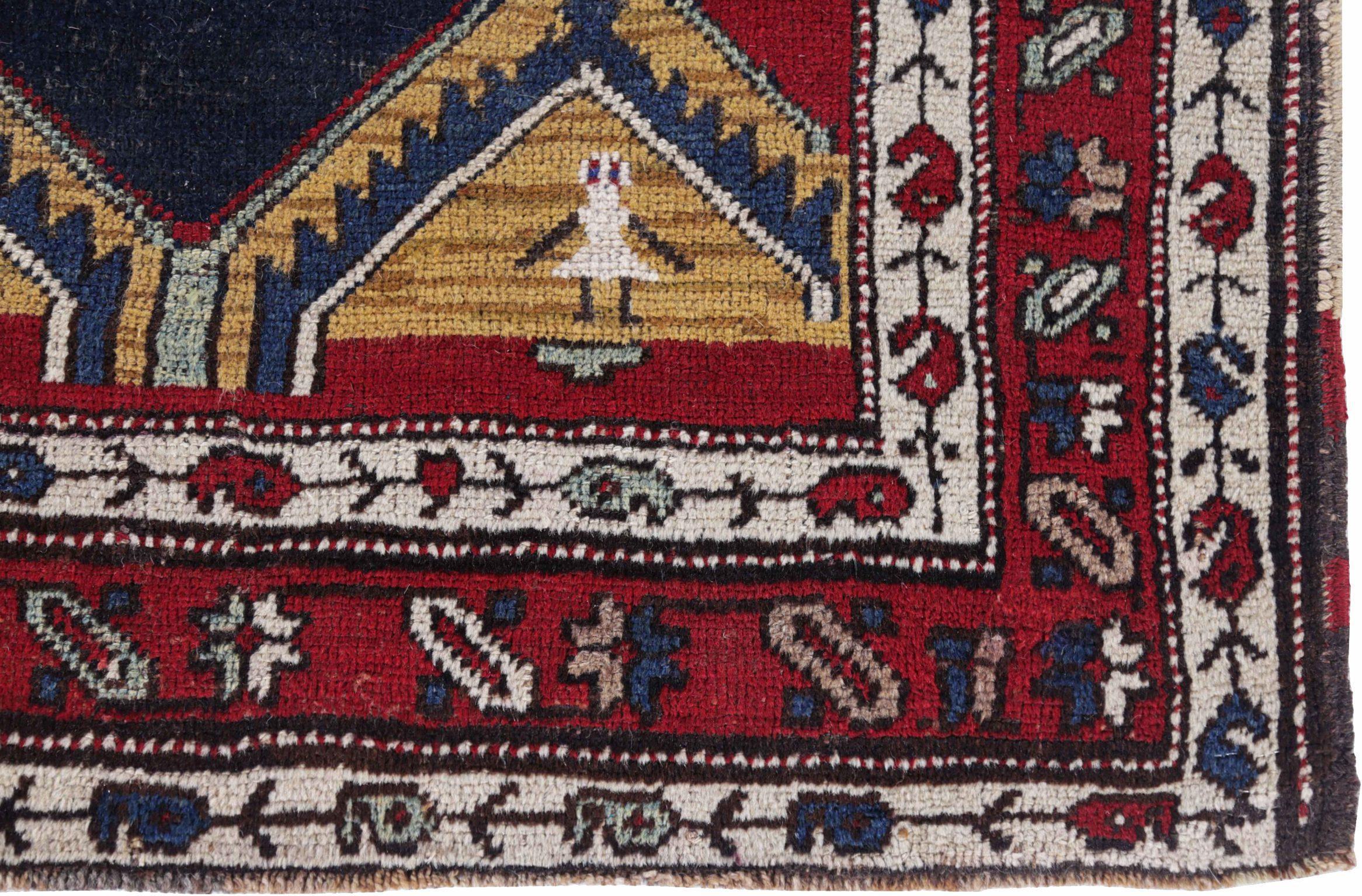 Persische Aserbaidschan Läufer Teppich Circa 1910 - Wolle Marineblau Rot Gelb - 91630 (20. Jahrhundert) im Angebot