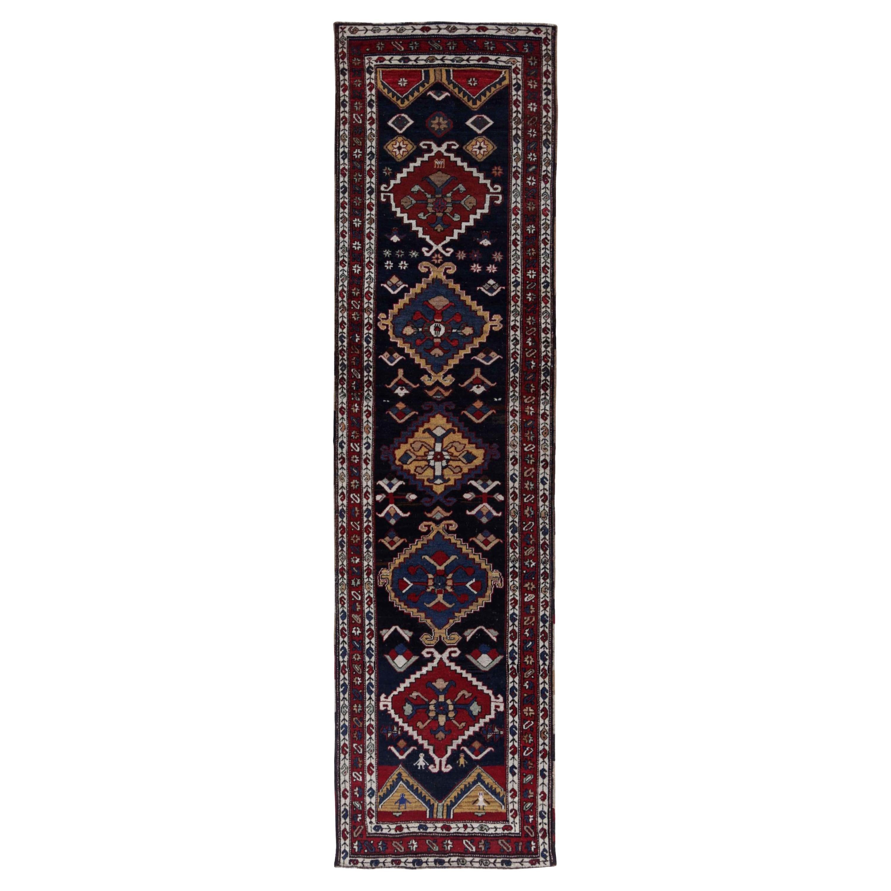 Alfombra Persa Azerbaiyán Circa 1910 - Lana Azul Marino Rojo Amarillo - 91630