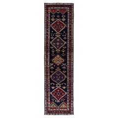 Alfombra Persa Azerbaiyán Circa 1910 - Lana Azul Marino Rojo Amarillo - 91630