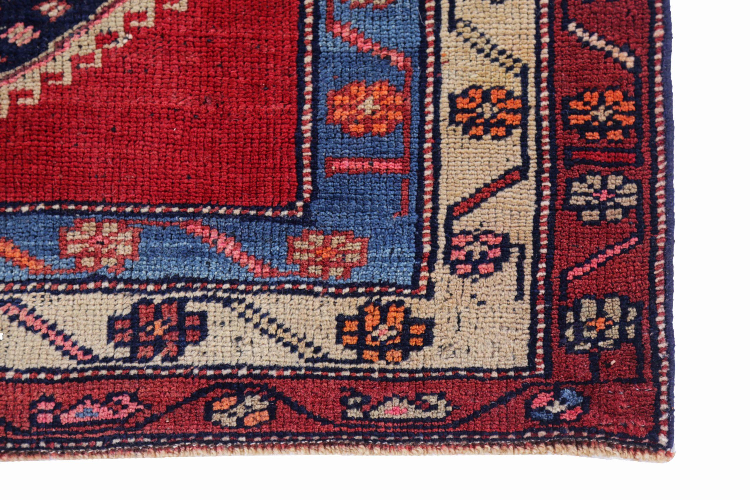 Persischer Aserbaidschan-Läufer Circa 1940 - Wolle Blau Elfenbein Rosa Rot - 91584 (20. Jahrhundert) im Angebot