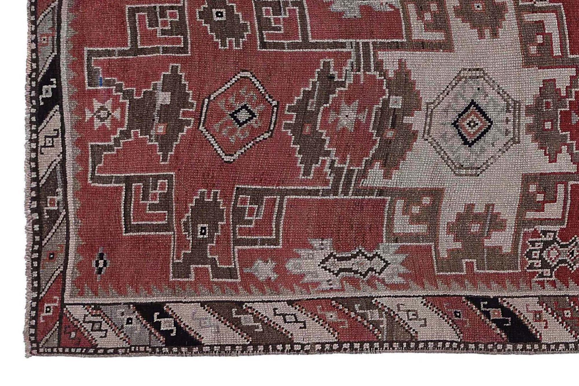 Persische Aserbaidschan Läufer Teppich - Wolle Schwarz Braun Elfenbein Rot - 97915 (20. Jahrhundert) im Angebot
