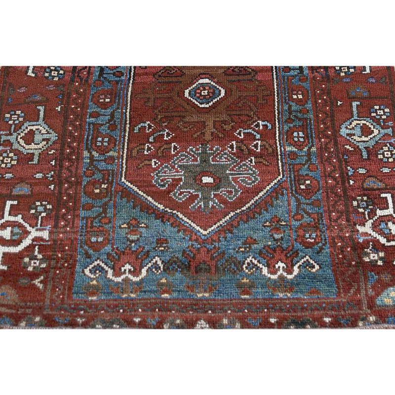 Persische Aserbaidschan Läufer Teppich - Wolle Blau Braun Elfenbein Rot - 97912 im Zustand „Hervorragend“ im Angebot in Dallas, TX