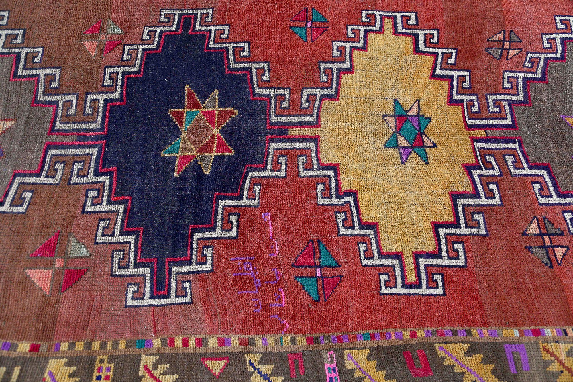 XX secolo Tappeto Persiano Azerbaijan - Lana Blu Marrone Rosso Purpel - 97918 in vendita