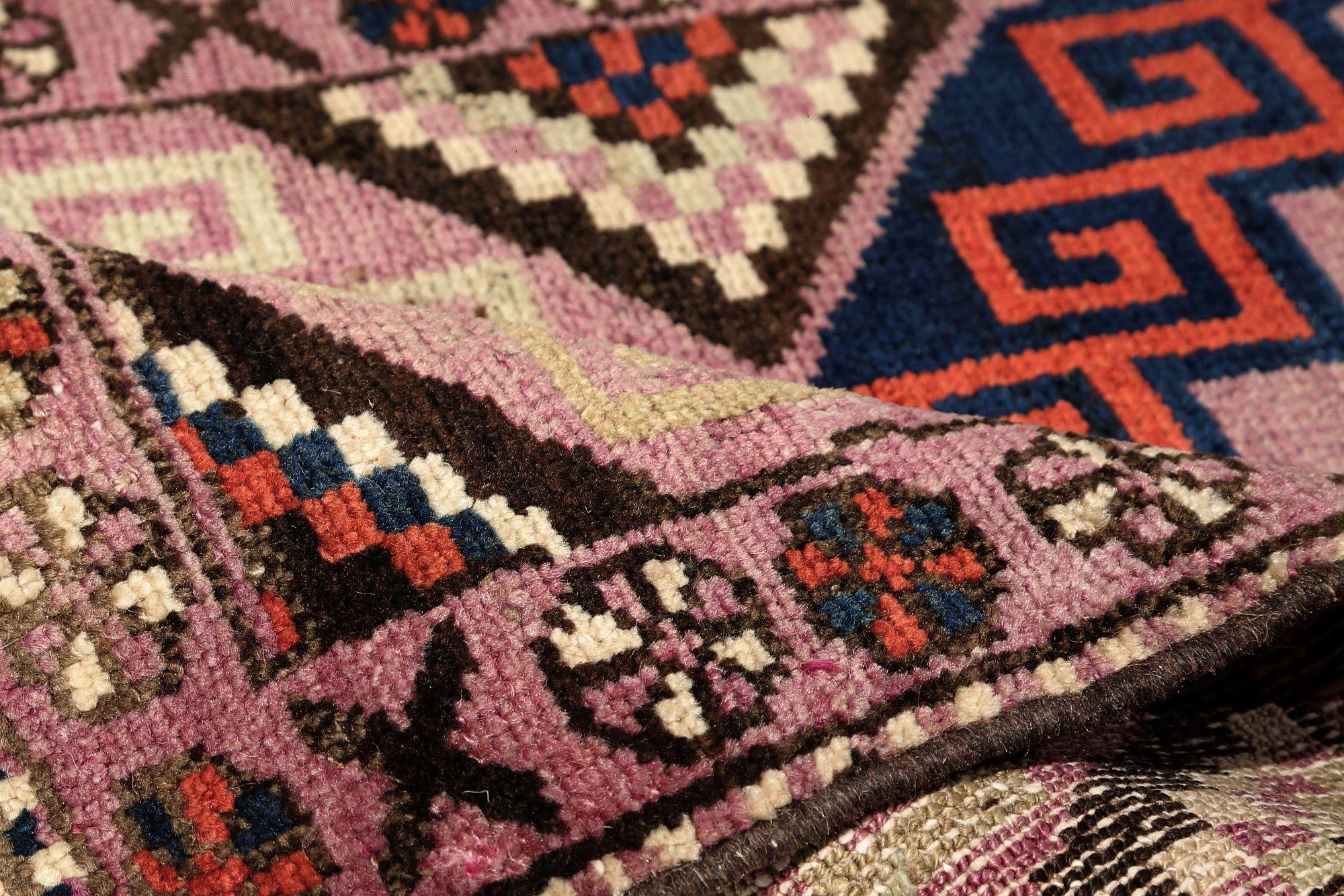 Tribale Tappeto Persiano Azerbaijan - Lana Blu Marrone Rosso Purpel - 97957 in vendita