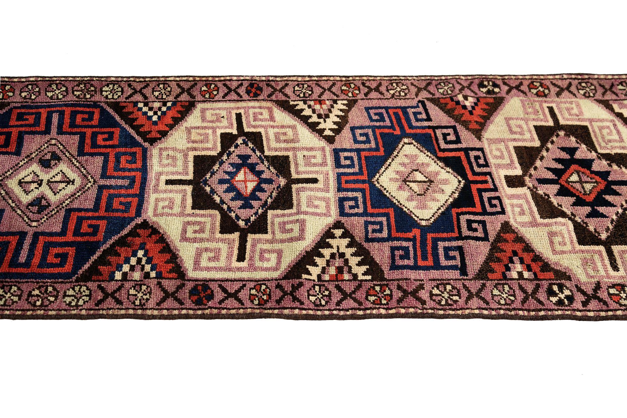 Iracheno Tappeto Persiano Azerbaijan - Lana Blu Marrone Rosso Purpel - 97957 in vendita