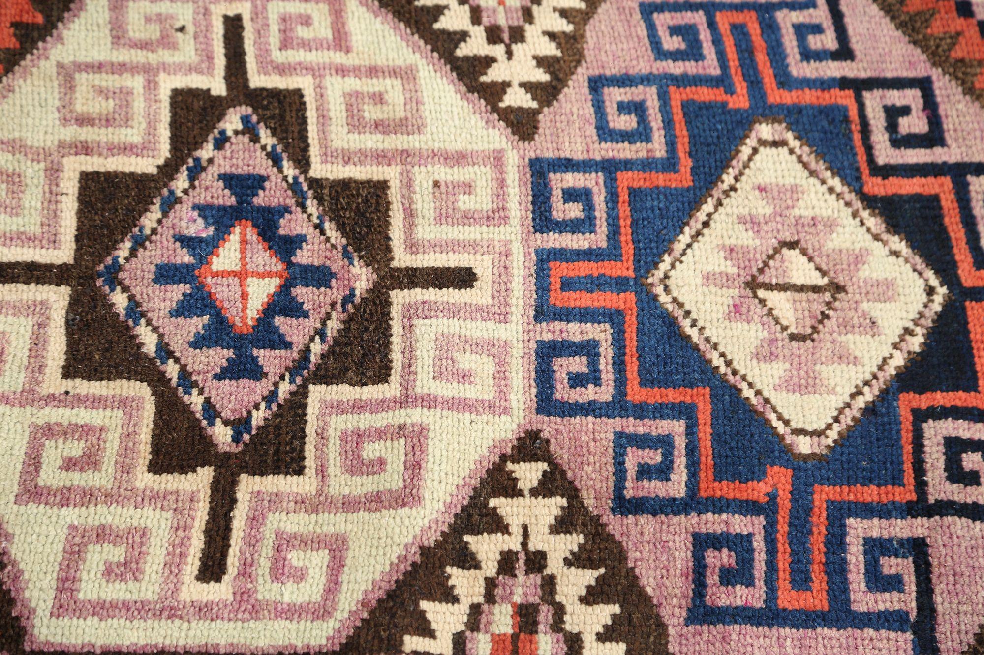 Tappeto Persiano Azerbaijan - Lana Blu Marrone Rosso Purpel - 97957 In condizioni ottime in vendita a Dallas, TX