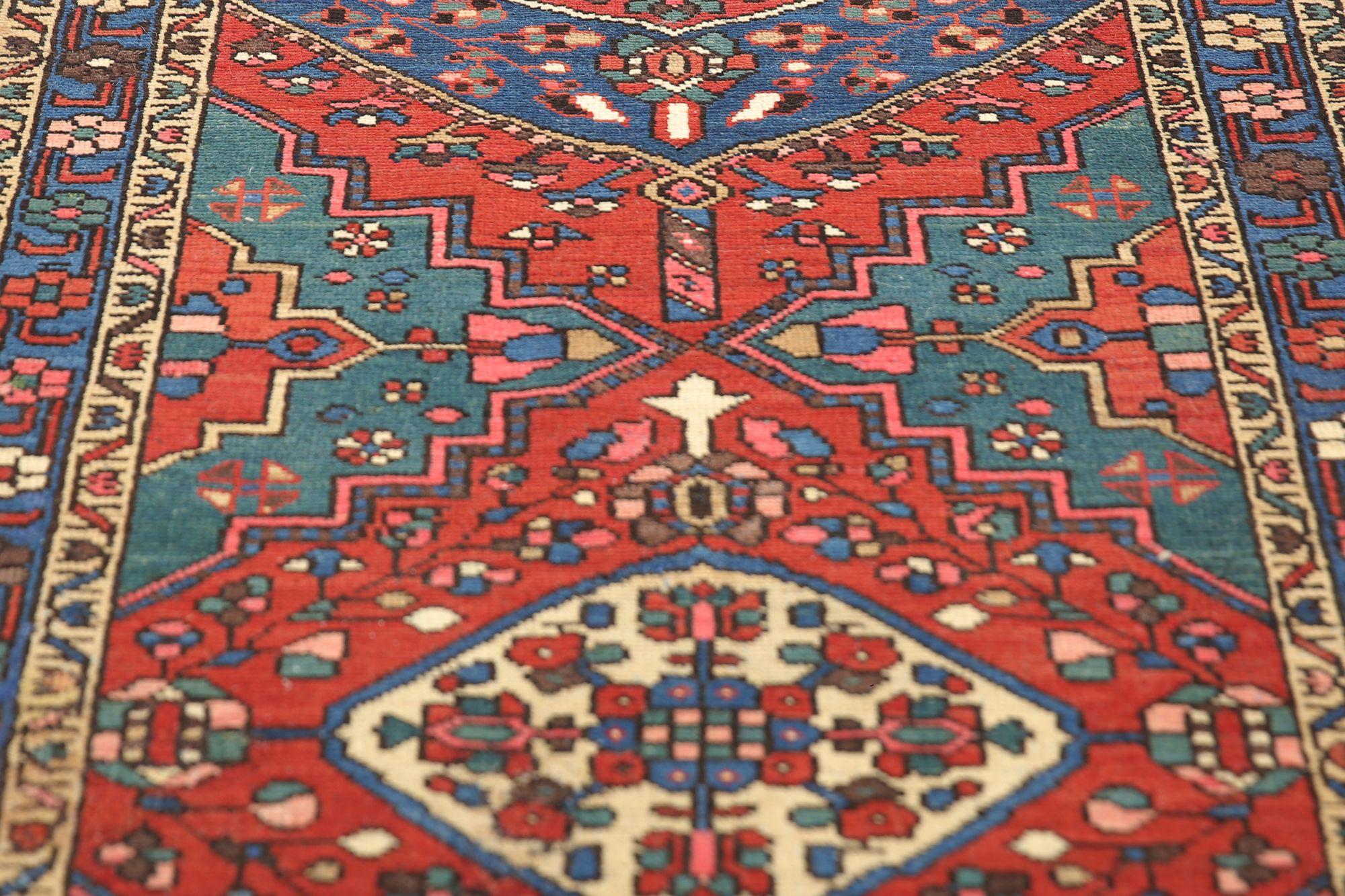 Persischer Aserbaidschan-Läufer - Wolle Blau Grün Rot Design - 97959 (Irakisch) im Angebot