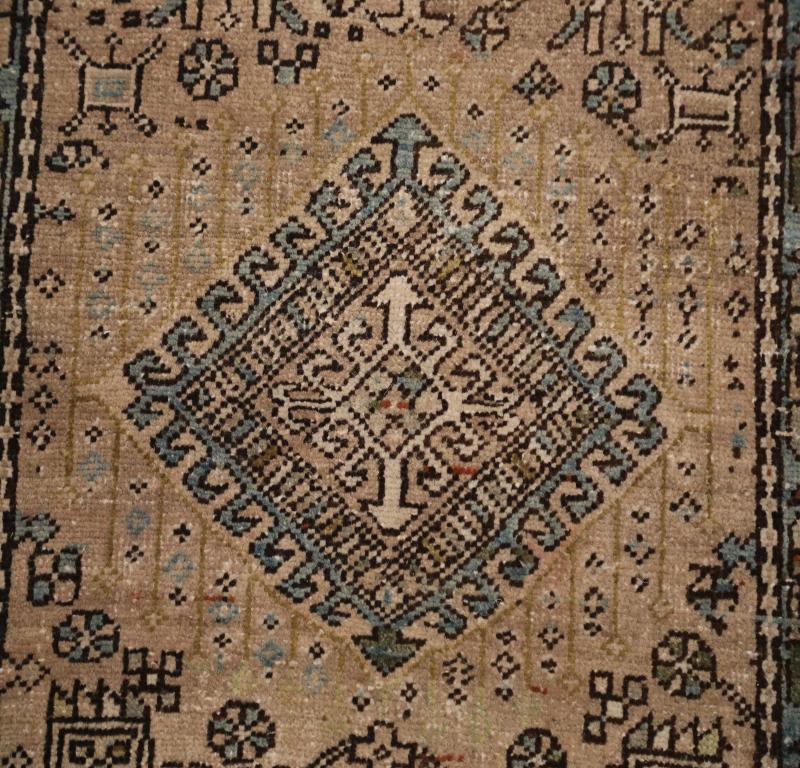 Persischer Aserbaidschan-Läufer - Wolle Blau Grün Taupe Design - 96698 (Stammeskunst) im Angebot