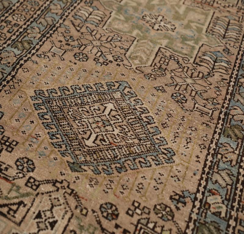 Persischer Aserbaidschan-Läufer - Wolle Blau Grün Taupe Design - 96698 im Zustand „Hervorragend“ im Angebot in Dallas, TX