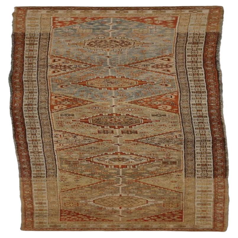 Persischer Aserbaidschan-Läufer - Wolle Blau Elfenbein Rot Design - 89709