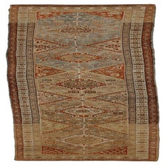 Tapis de couloir persan azerbaïdjan bleu ivoire rouge motif - 89709