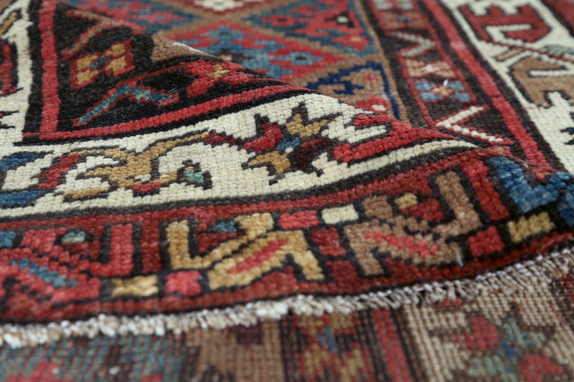 Iracheno Tappeto Persiano Azerbaijan - Lana Blu Avorio Rosso Giallo - 97249 in vendita